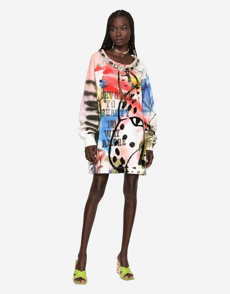Long jersey sweatshirt with graffiti print 3