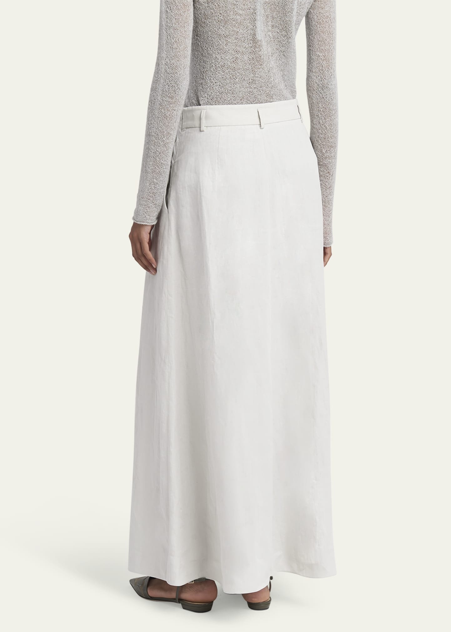 Triple Pleated Linen Maxi Skirt - 3
