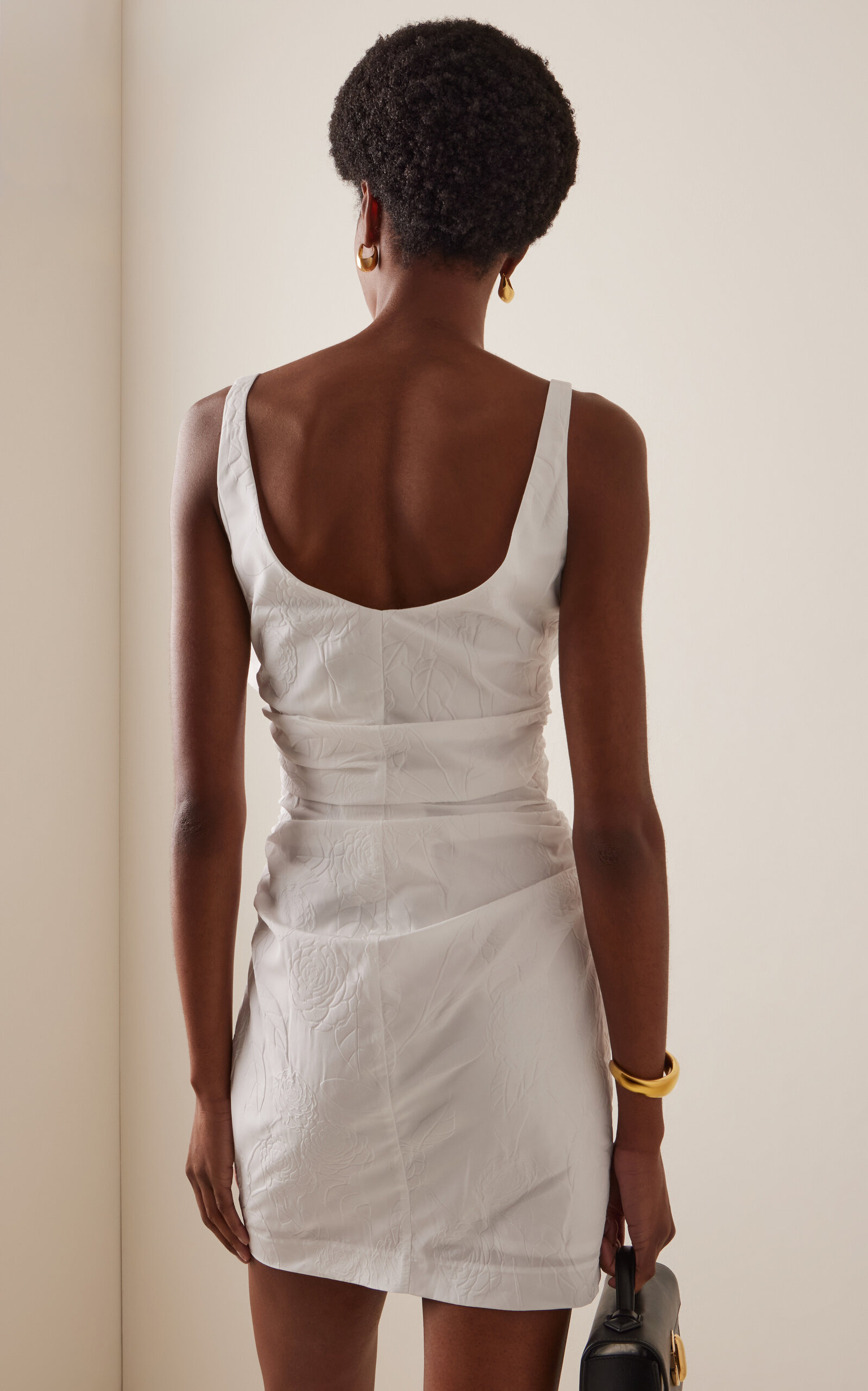 Gisele Brooch-Detailed Camellia-Embossed Mini Dress ivory - 4