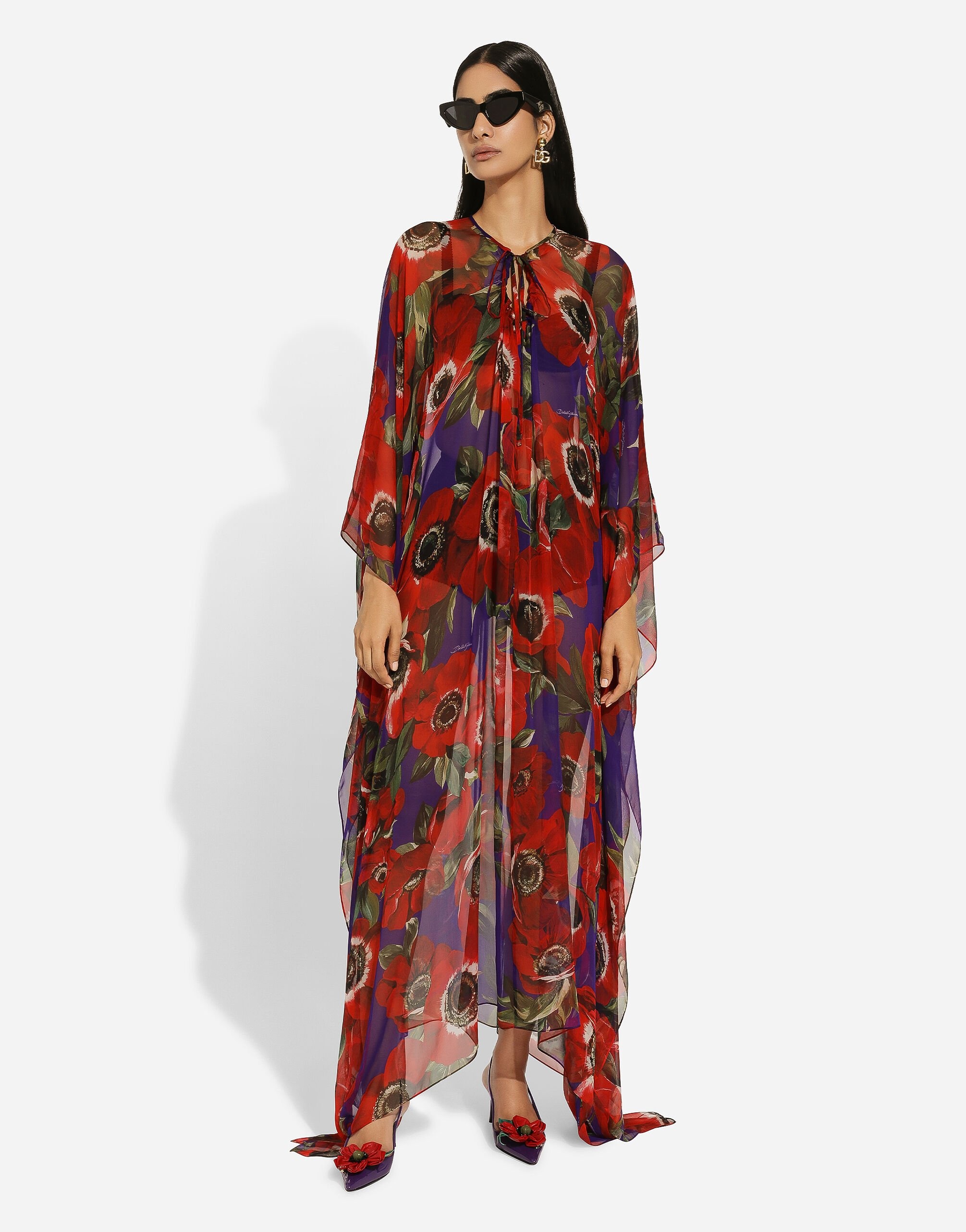 Chiffon caftan with anemone print - 2