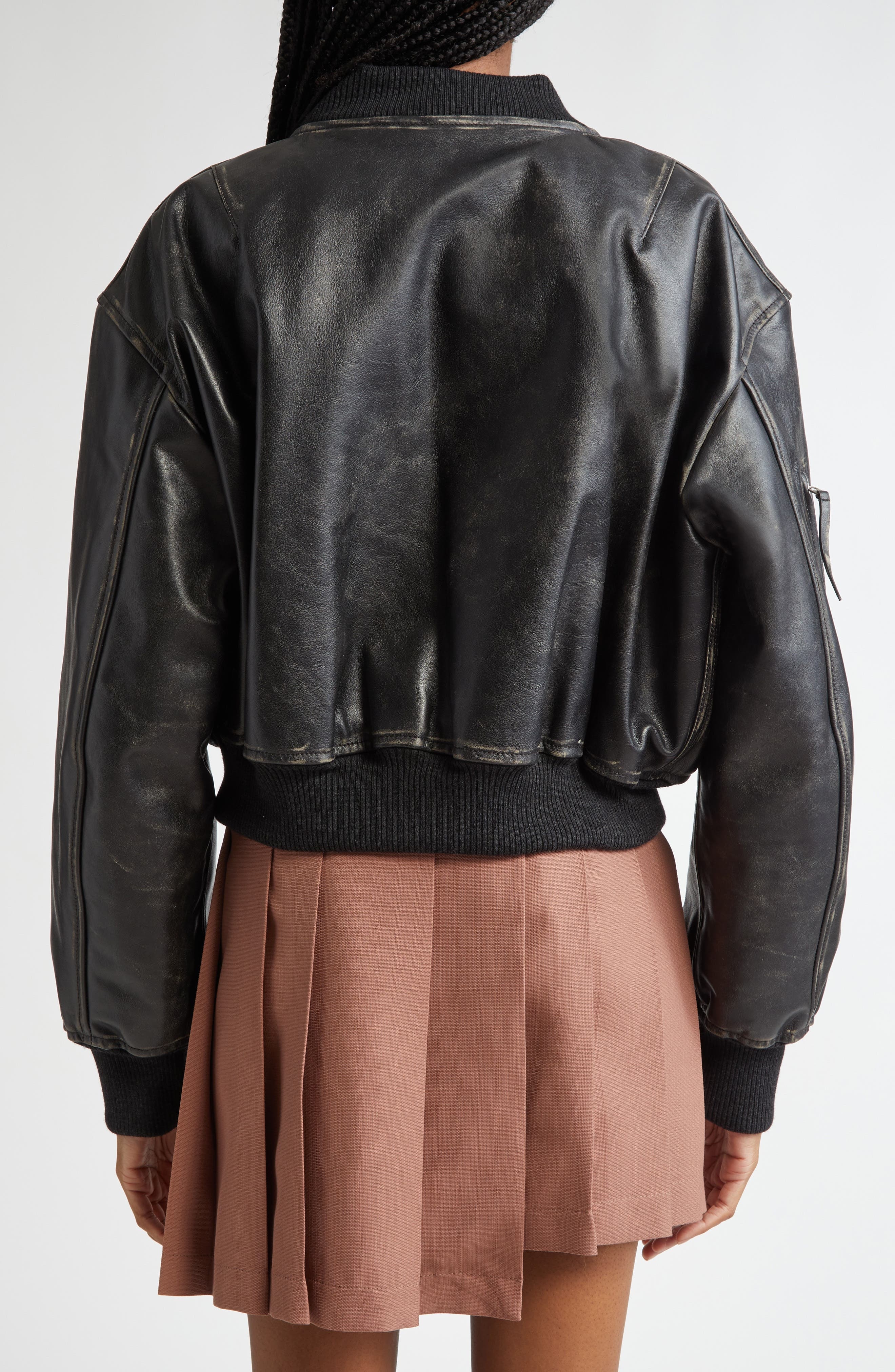 Acne Studios Leather Bomber Jacket in Black at Nordstrom - 3