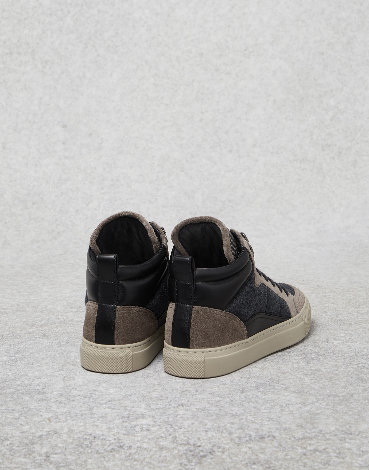 Suede and virgin wool flannel high-top sneakers with precious tongue - 3
