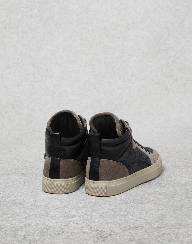 Suede and virgin wool flannel high-top sneakers with precious tongue 3