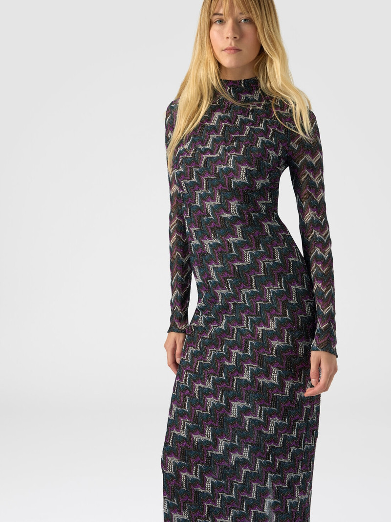 High-neck long dress with embroidered lace 4