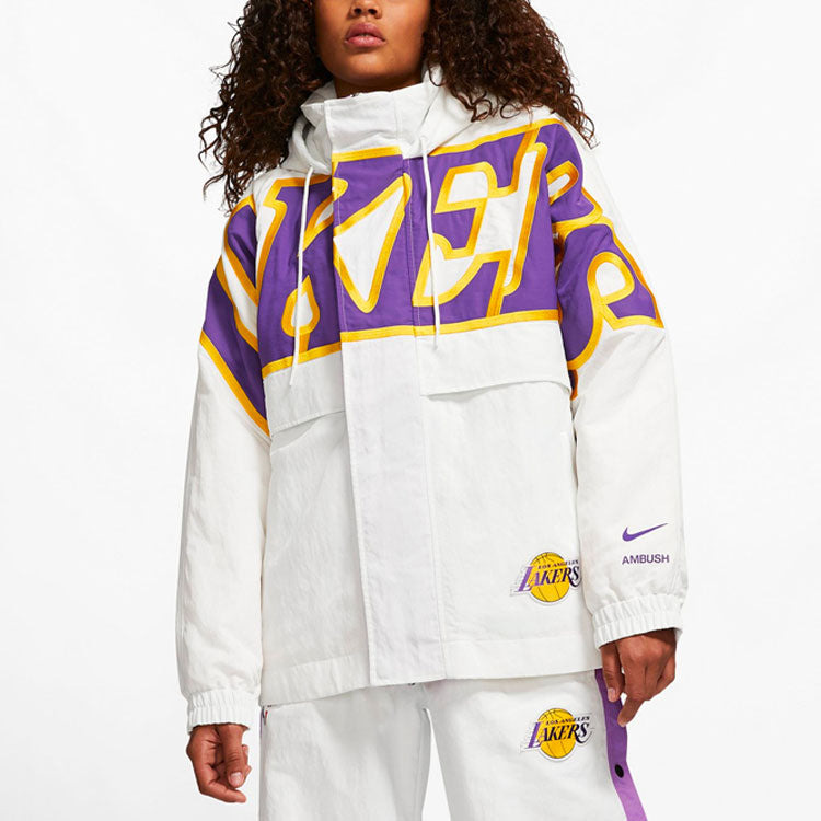(WMNS) Nike x AMBUSH NBA Lakers Jacket 'Summit White Purple Yellow' DB1617-121 - 3