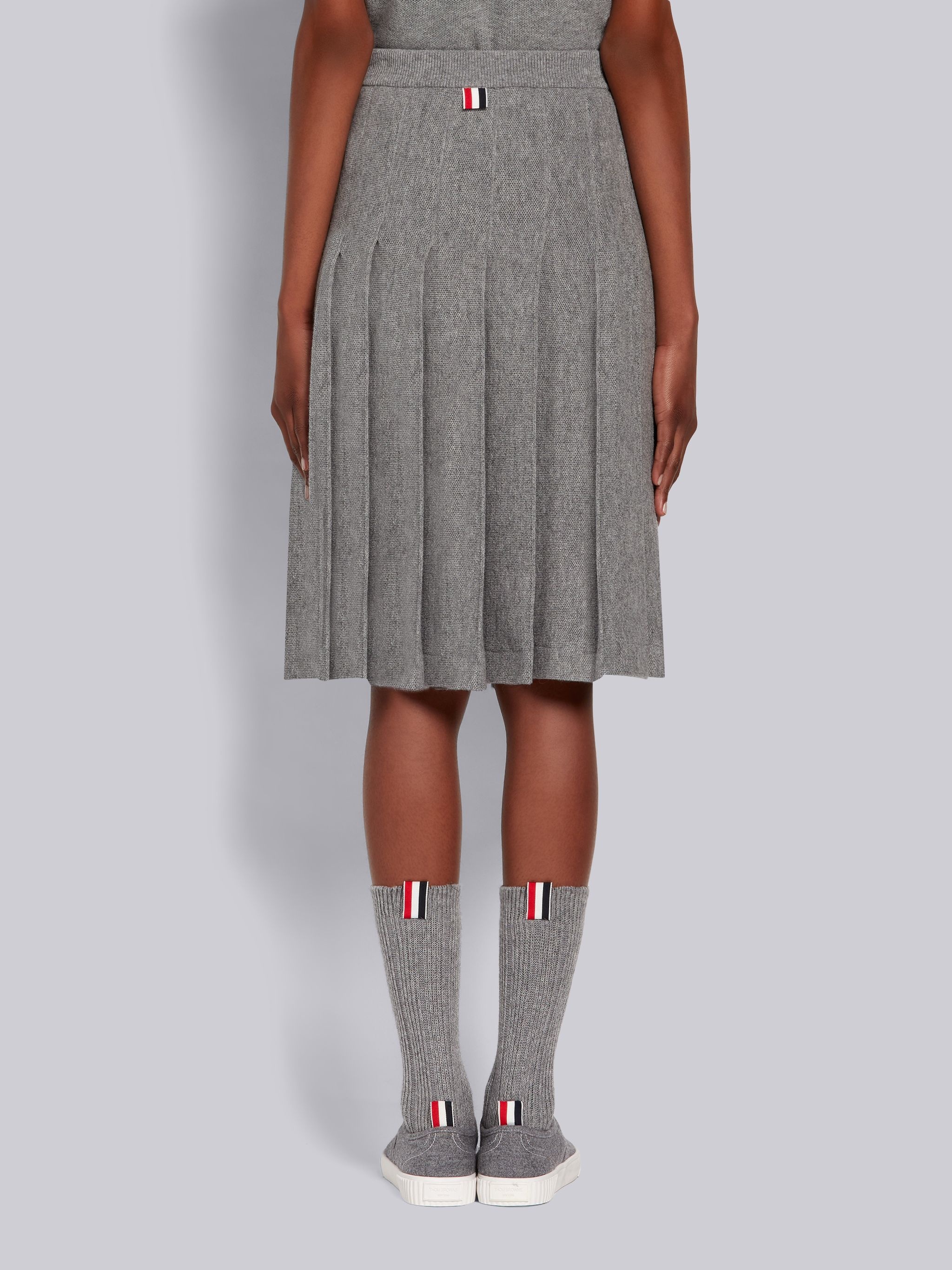 Light Grey Cashmere Pique Pleated Below-the-Knee Skirt - 3