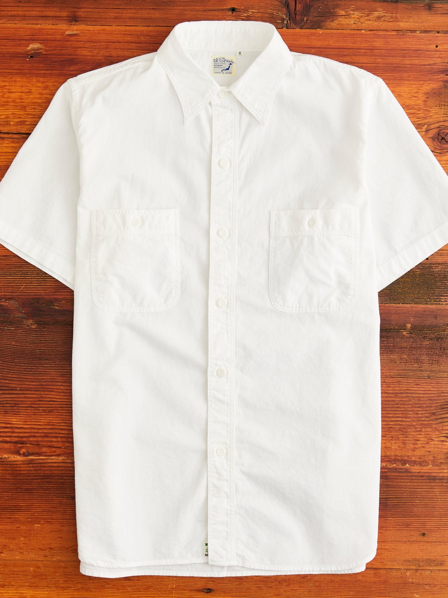 Short Sleeve Work Shirt in White Chambray - 1