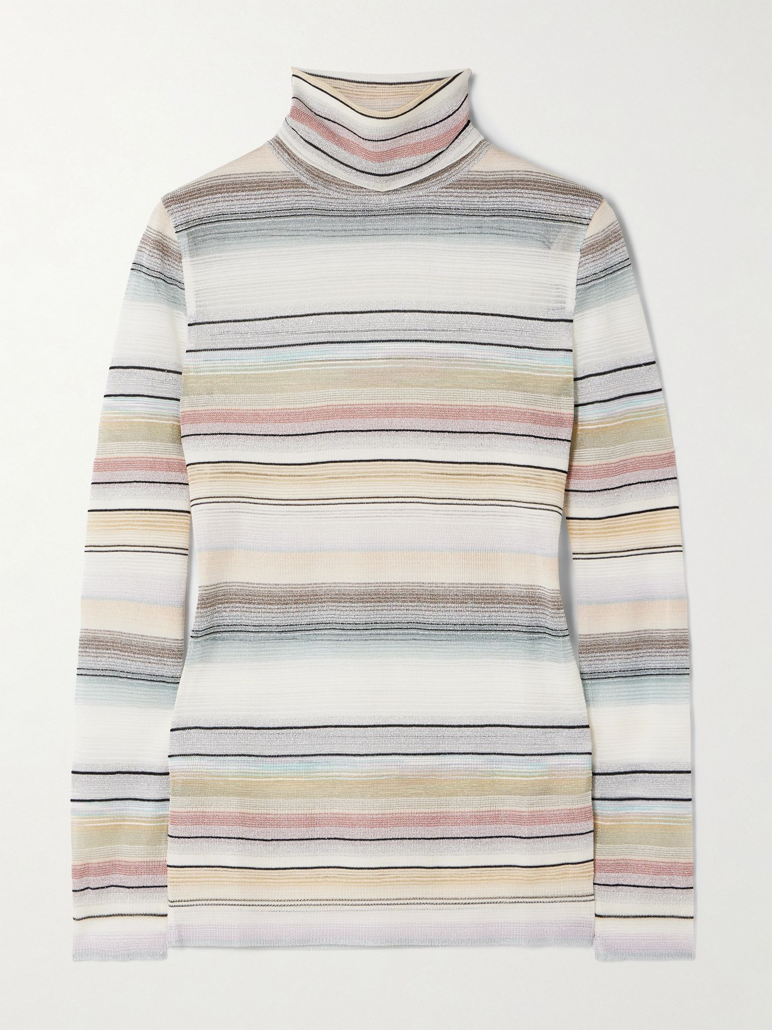 Striped metallic crochet-knit turtleneck sweater Multi - 1