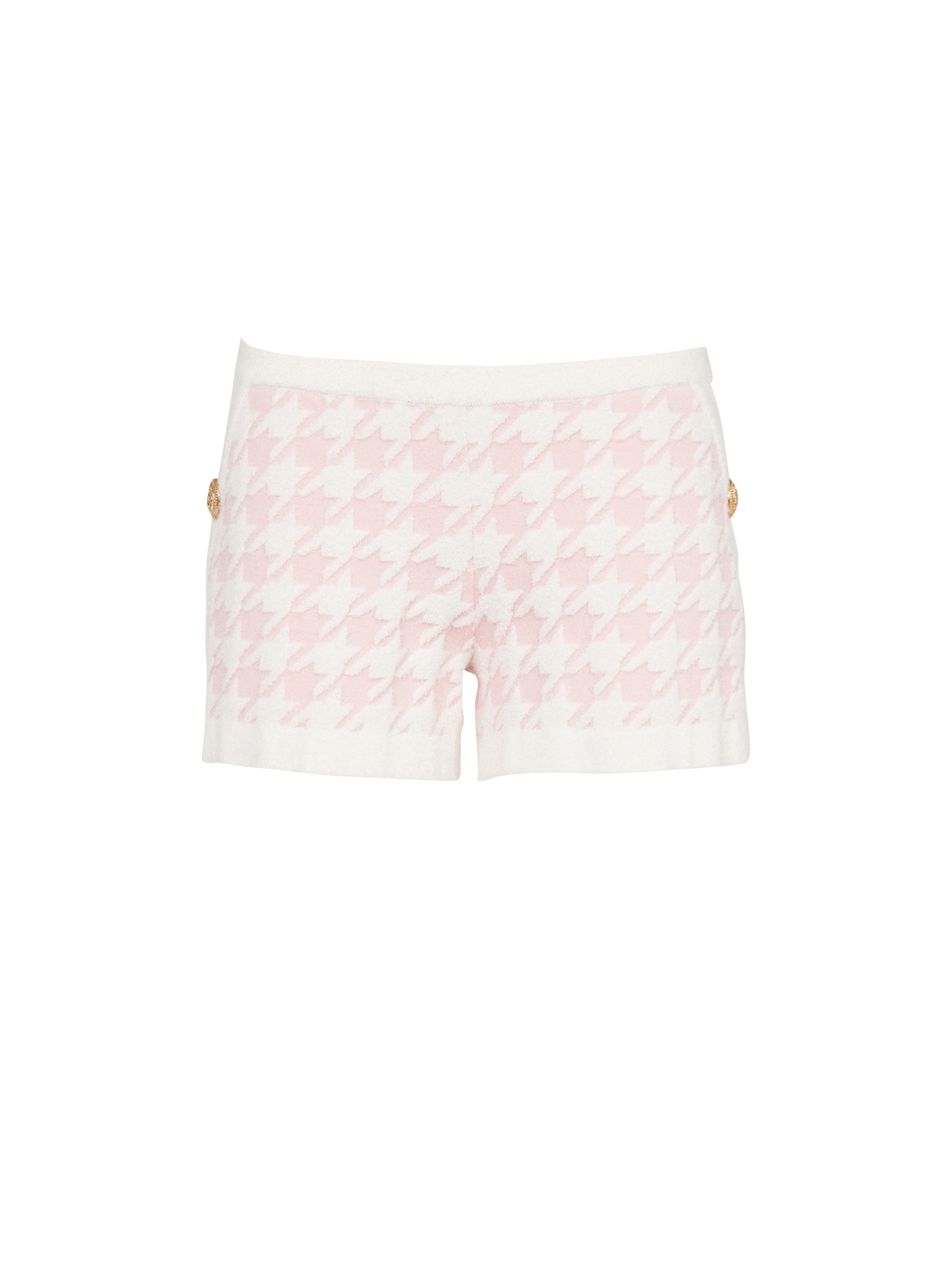 Houndstooth print high-waisted tweed shorts - 1