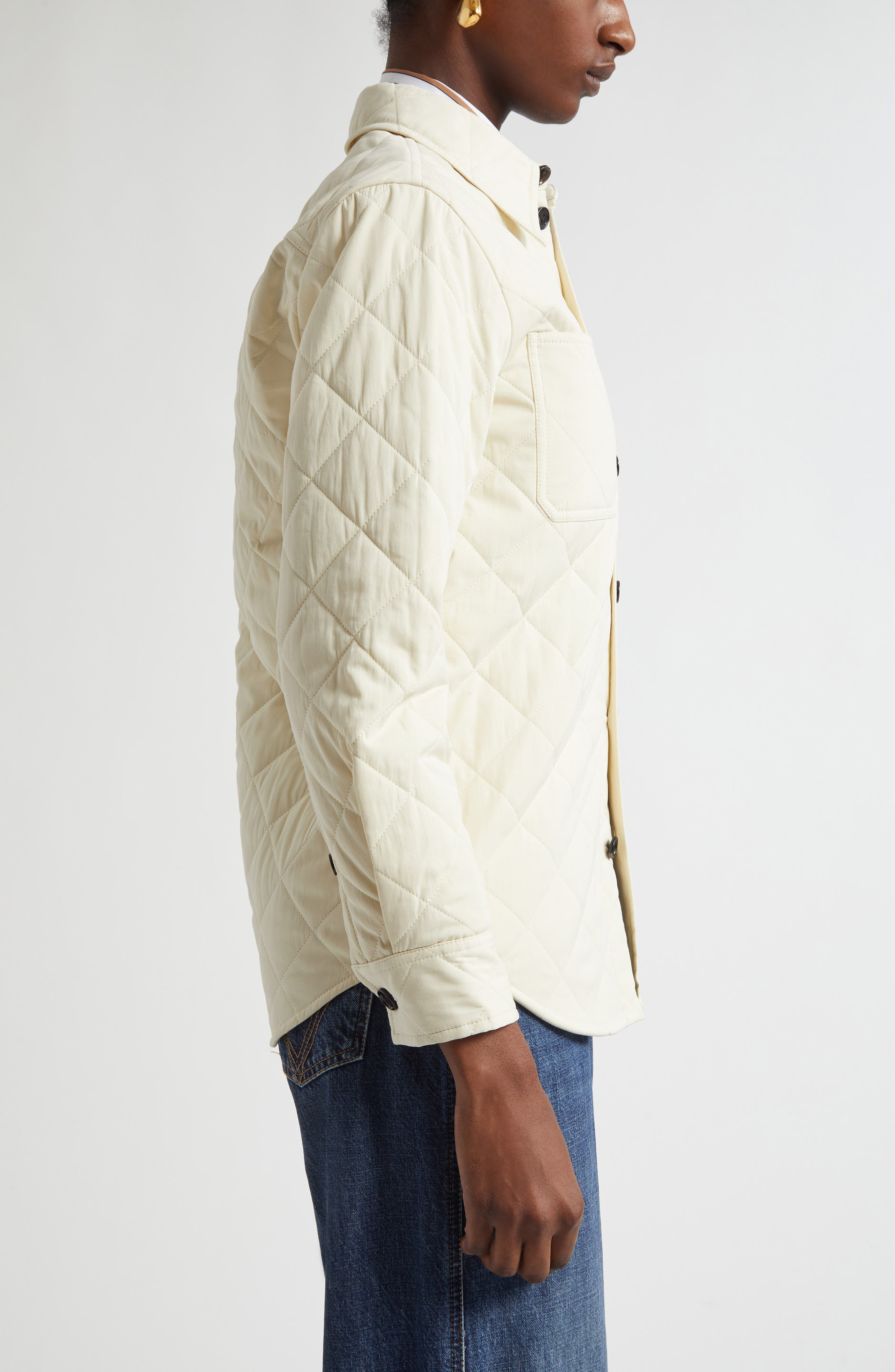 Bottega Veneta Quilted Cotton Blend Overshirt in 9028 Sea Salt at Nordstrom - 4
