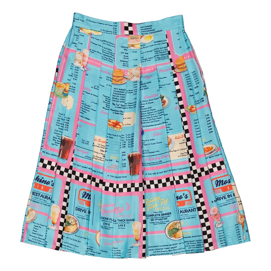 Moschino Ladies Multi Drive In Menu-Printed Pleated Midi Skirt, Brand Size 38 (US Size 4) - 2