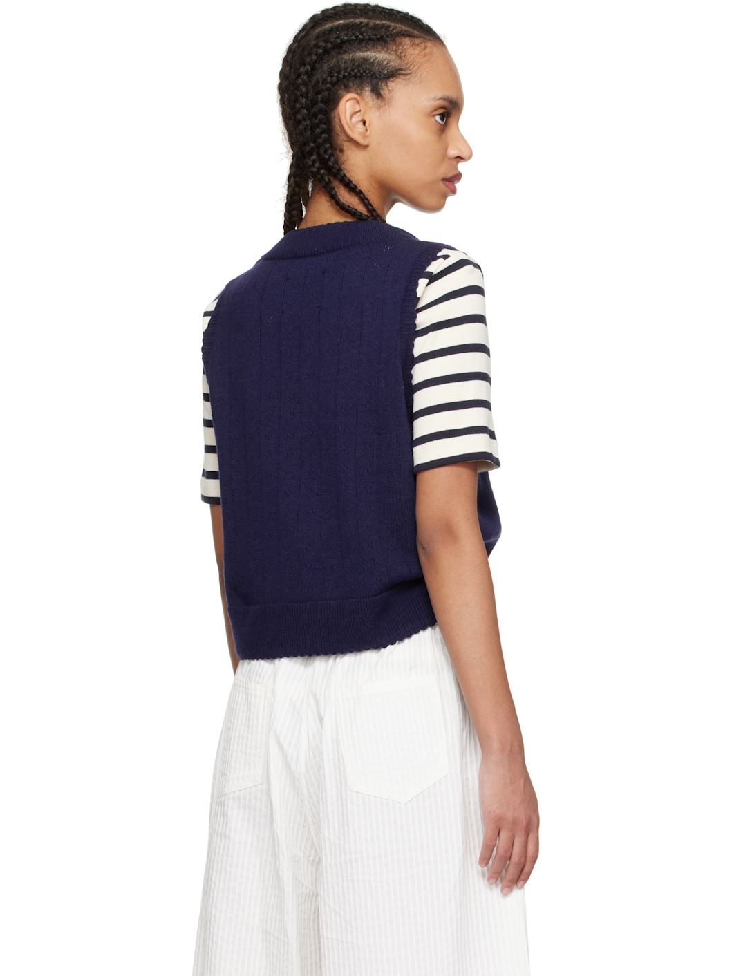 Blue Merino Pointelle Vest - 3