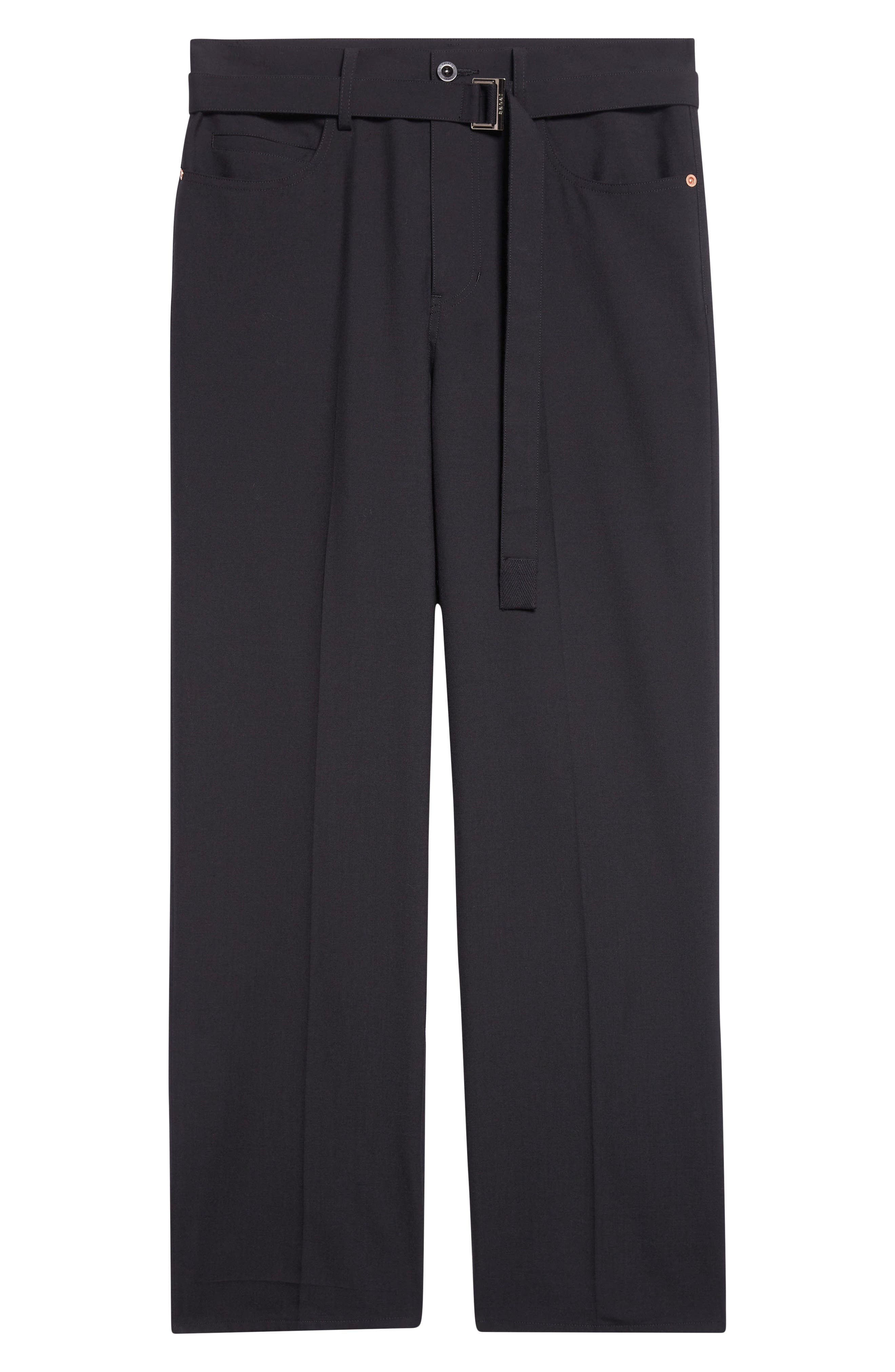 Sacai Belted Black Flat Front Five Pocket Pants at Nordstrom - 6