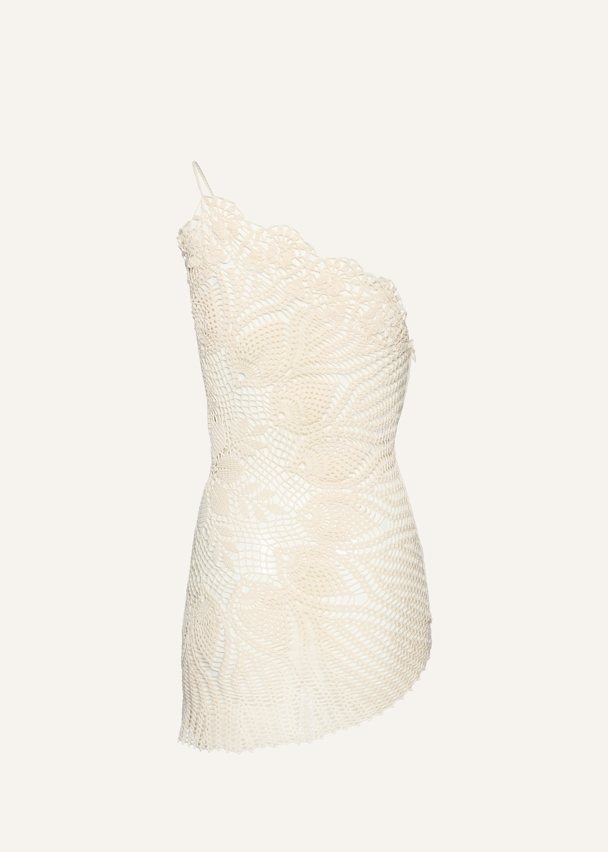 Lace crochet one shoulder dress in cream - 2