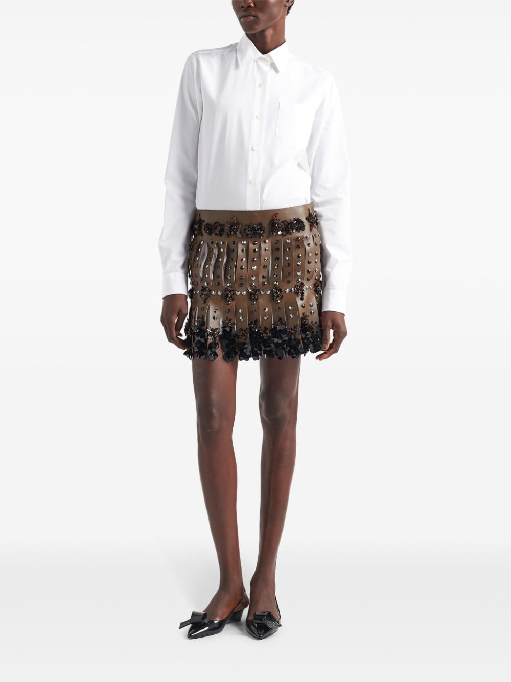 embroidered leather mini skirt - 2