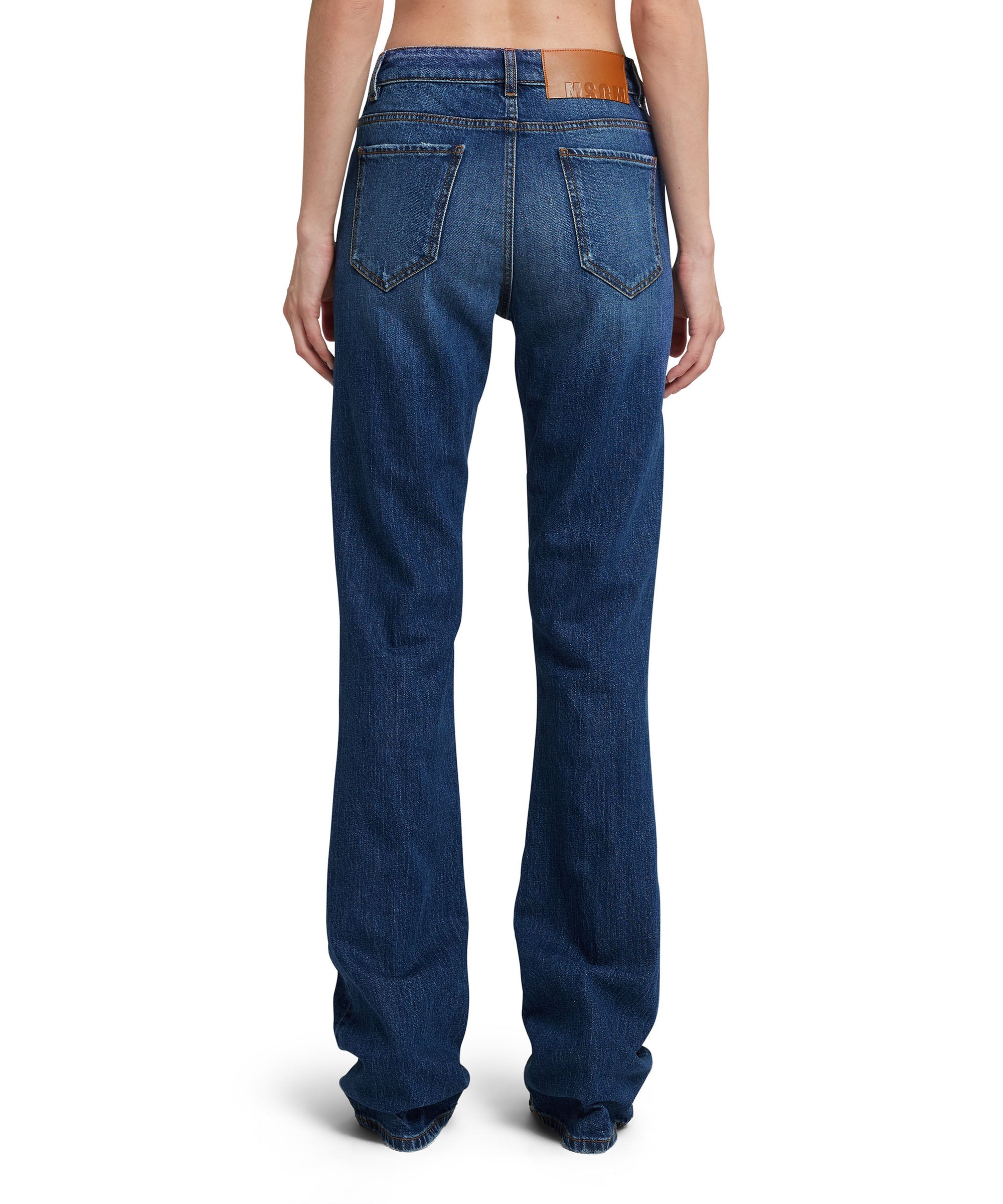 Blue denim elasticized bootcut pants - 3