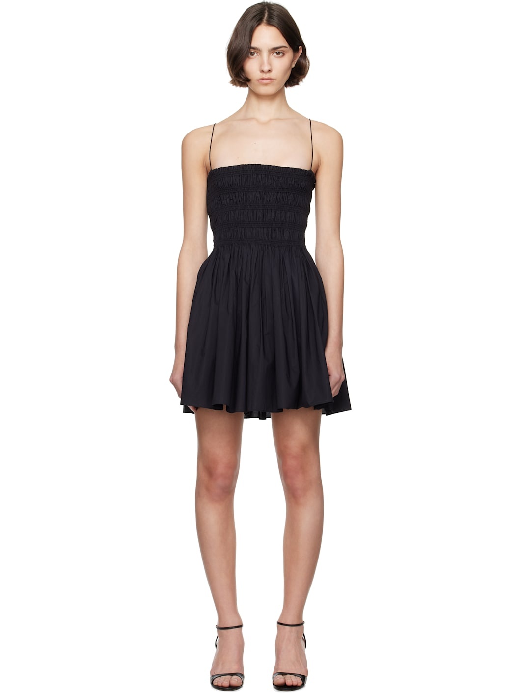 Black Shirred Bodice Minidress - 1