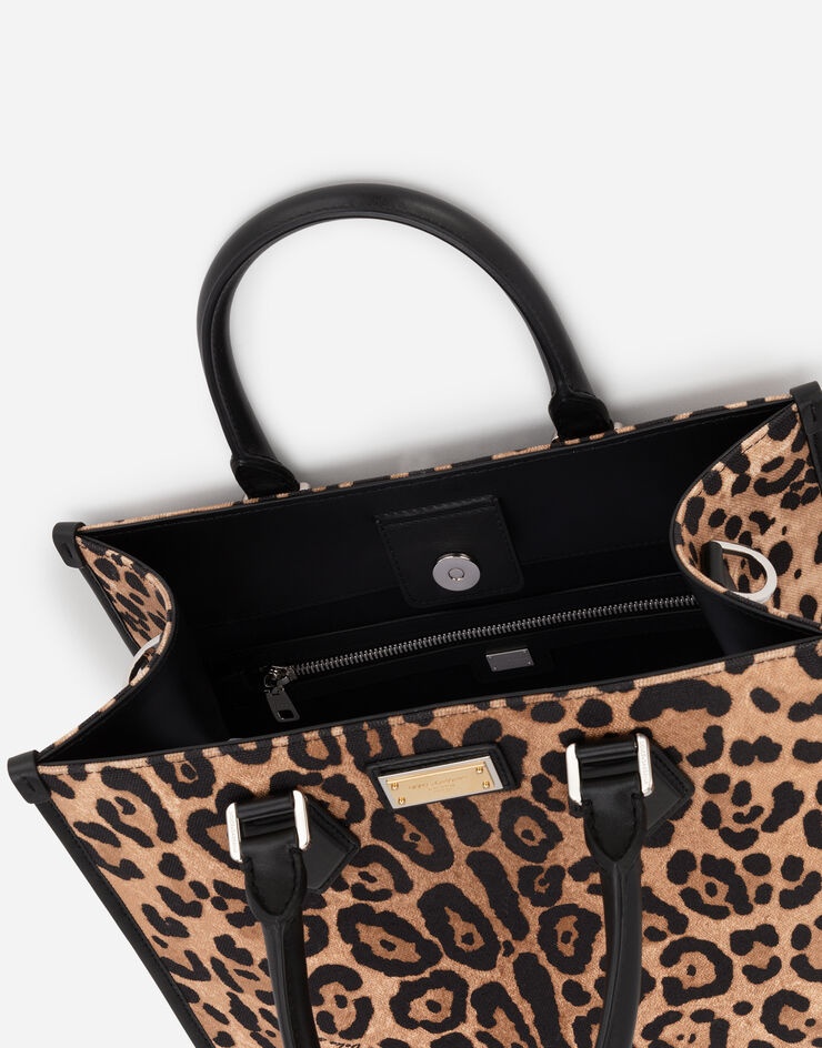 Leopard-print canvas shopper with calfskin nappa details - 5
