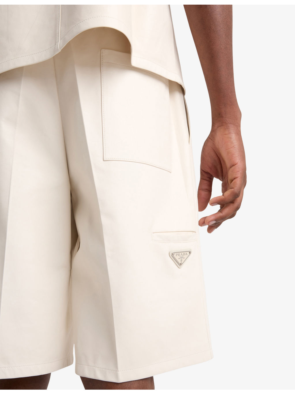 Triangle-Logo Relaxed Leather Bermuda Shorts - 6