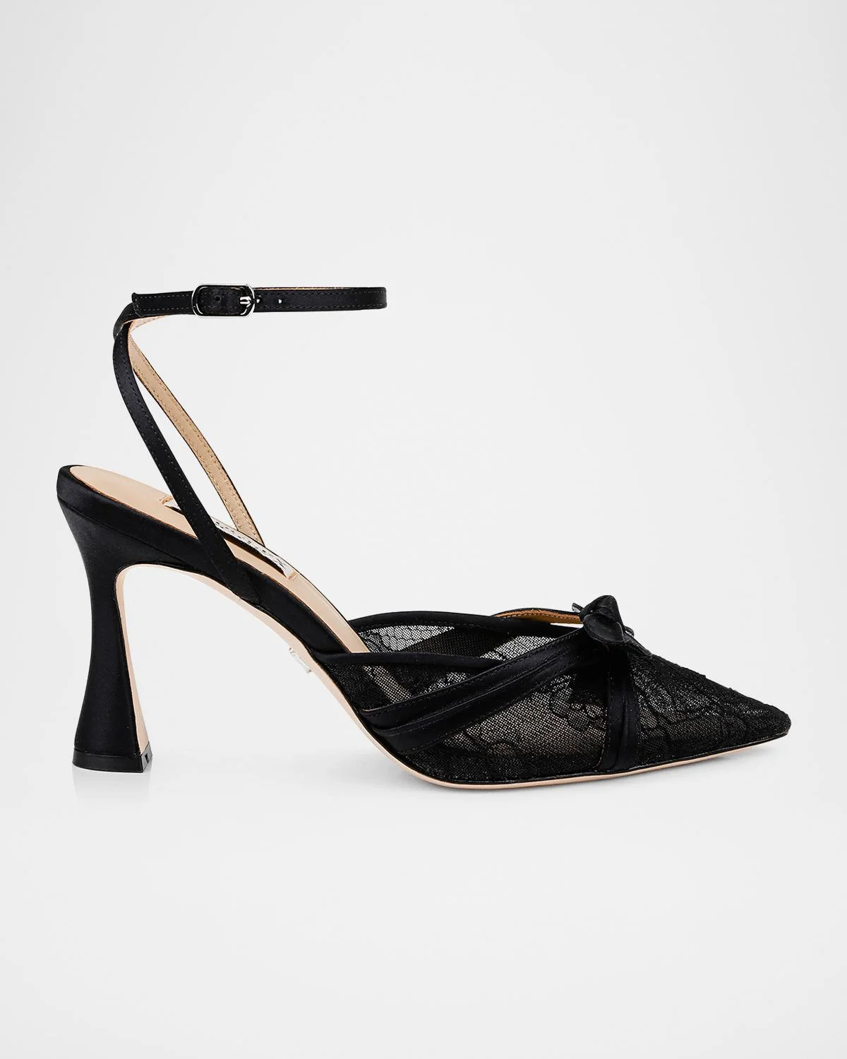 Josie Silk Lace Bow Ankle-Strap Pumps - 1