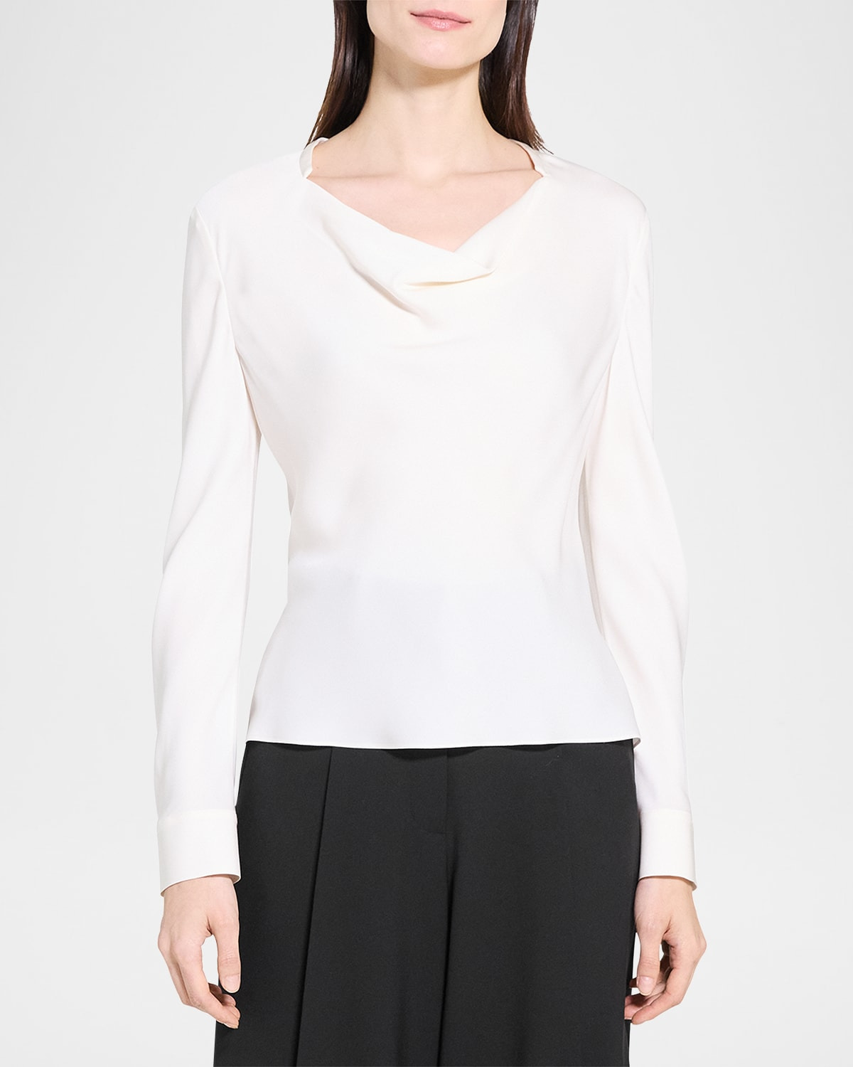 Draped Long-Sleeve Silk Blouse - 4