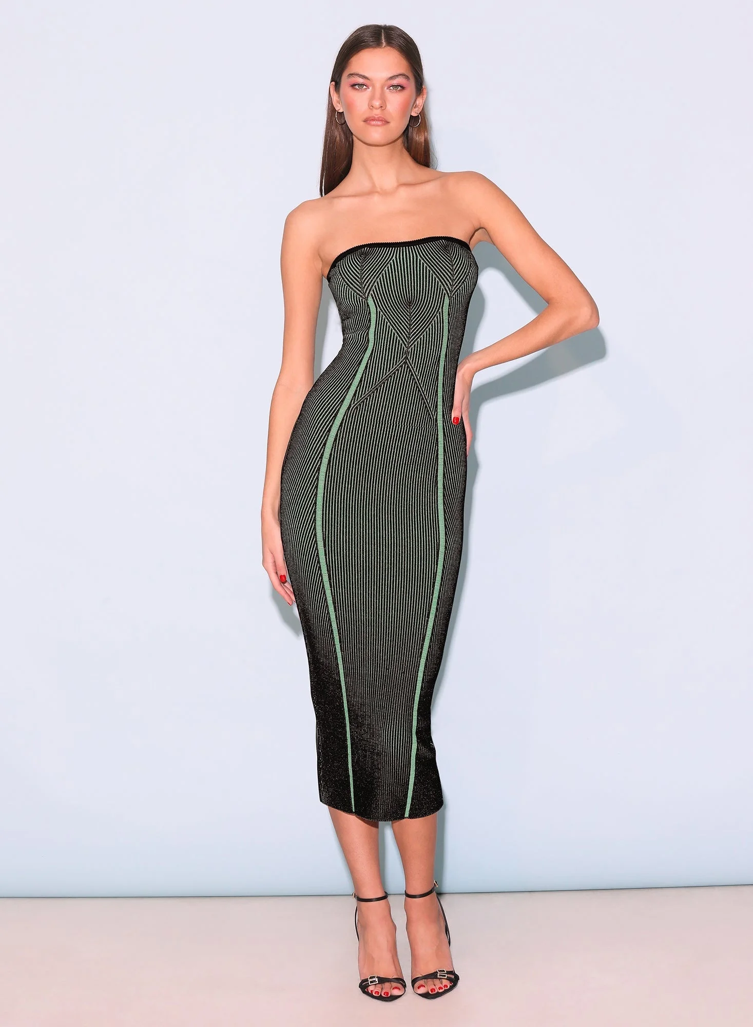 strapless open back dress Brown Taupe Knit Contrast Asymmetrical Draped Tube Dress