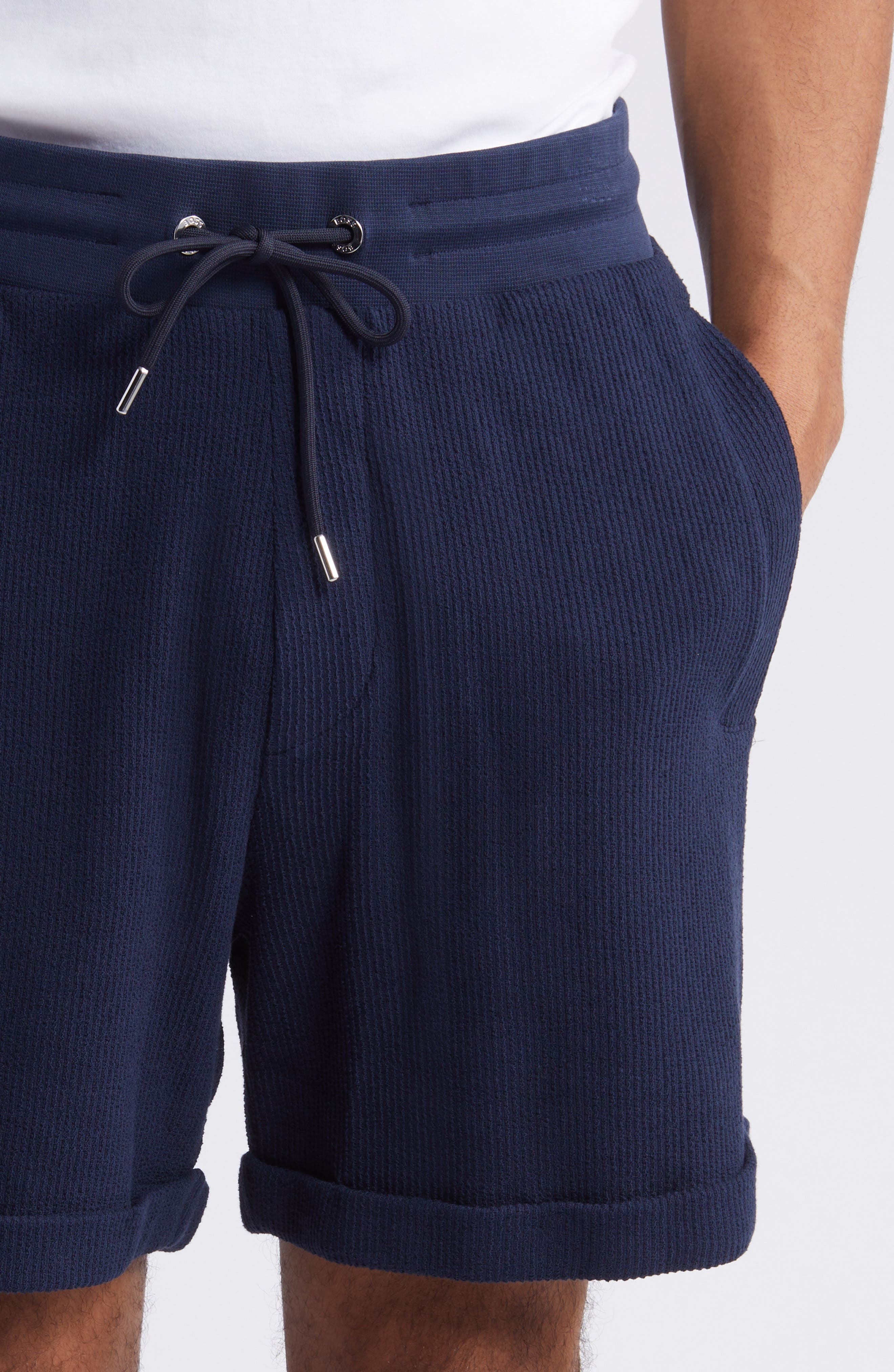 BOSS Lasdun Cotton Gauze Drawstring Shorts in Dark Blue at Nordstrom - 4