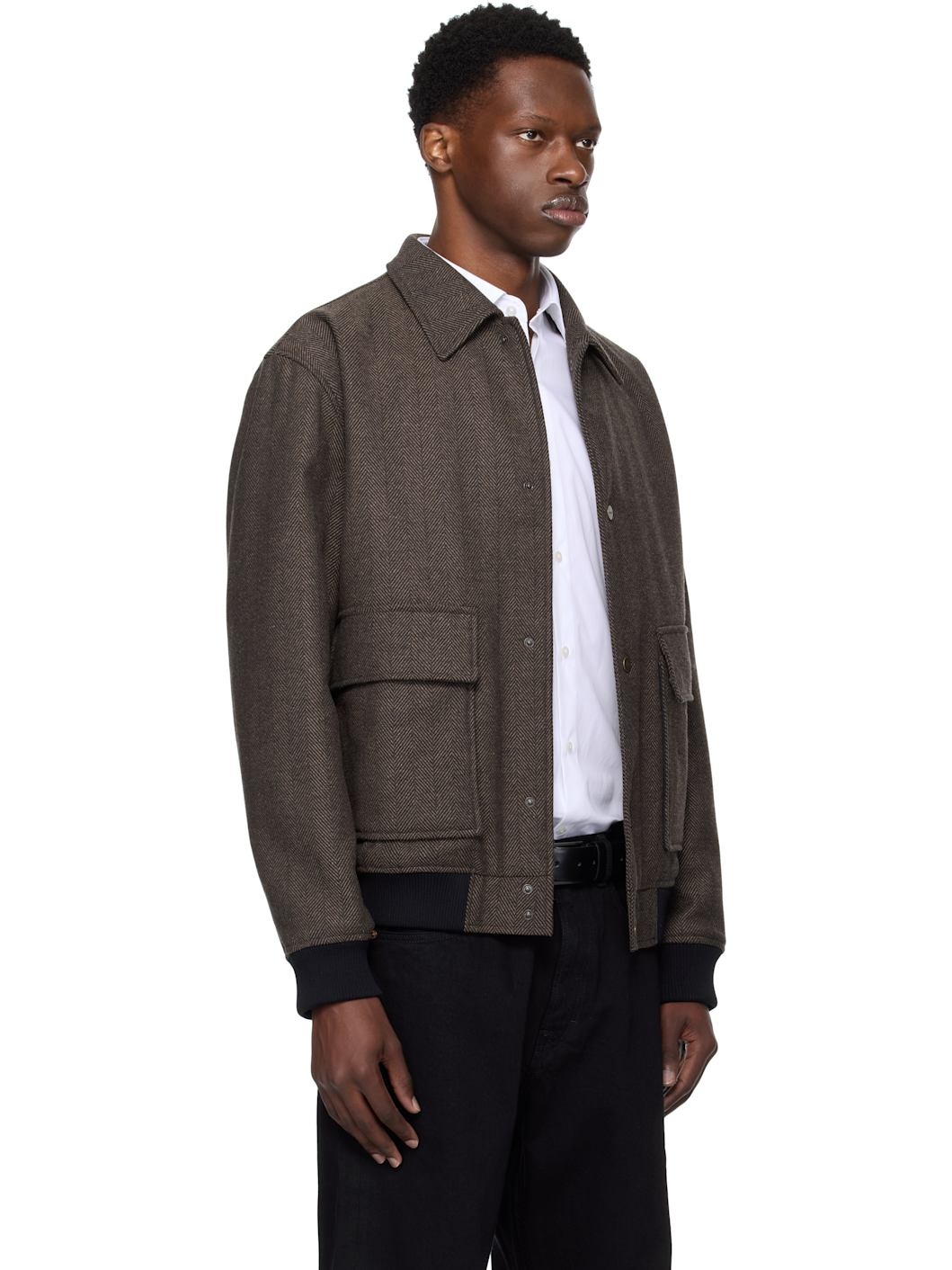 Brown Herringbone Bomber Jacket - 2