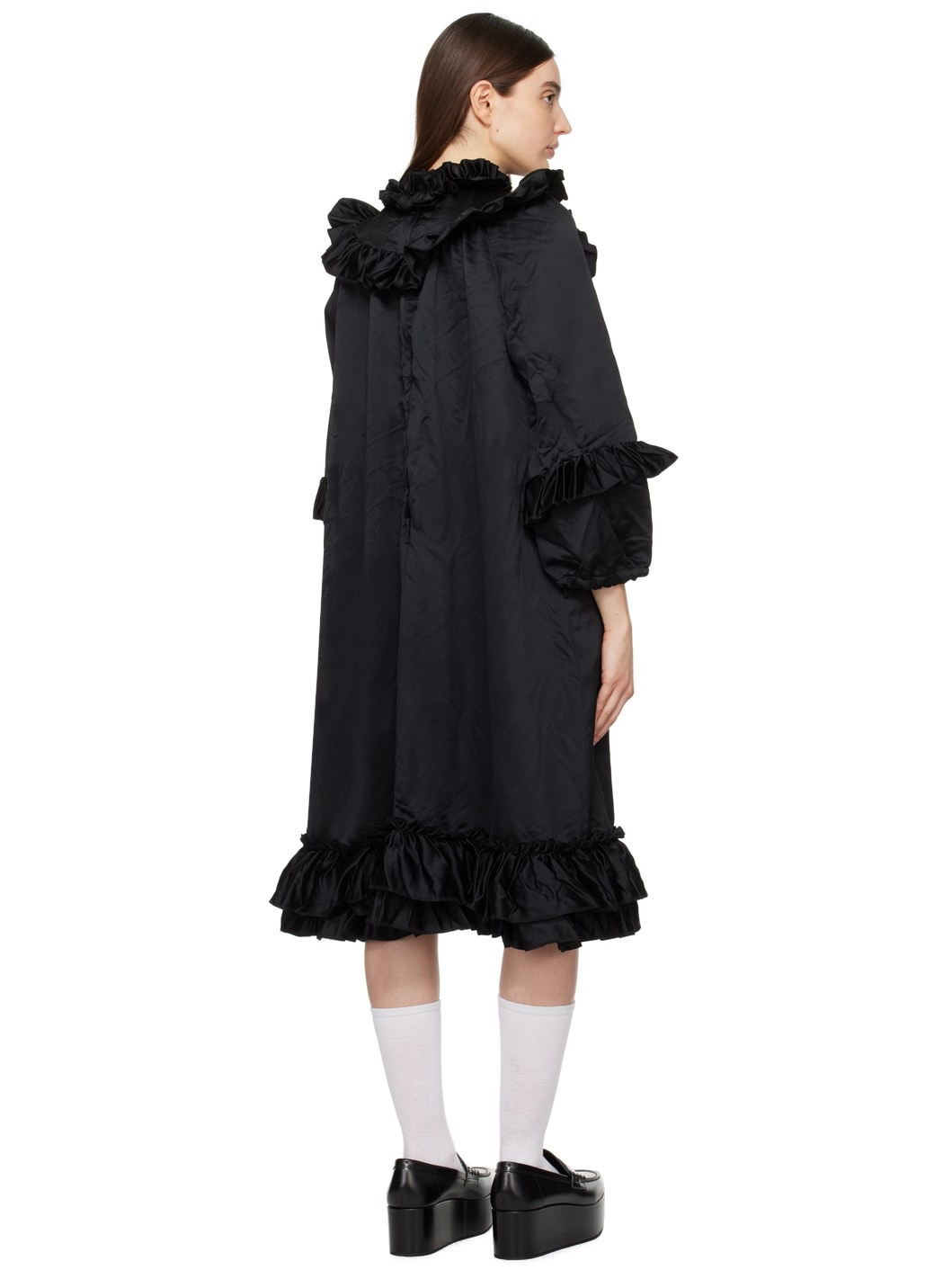 Black Ruffled Midi Dress - 3