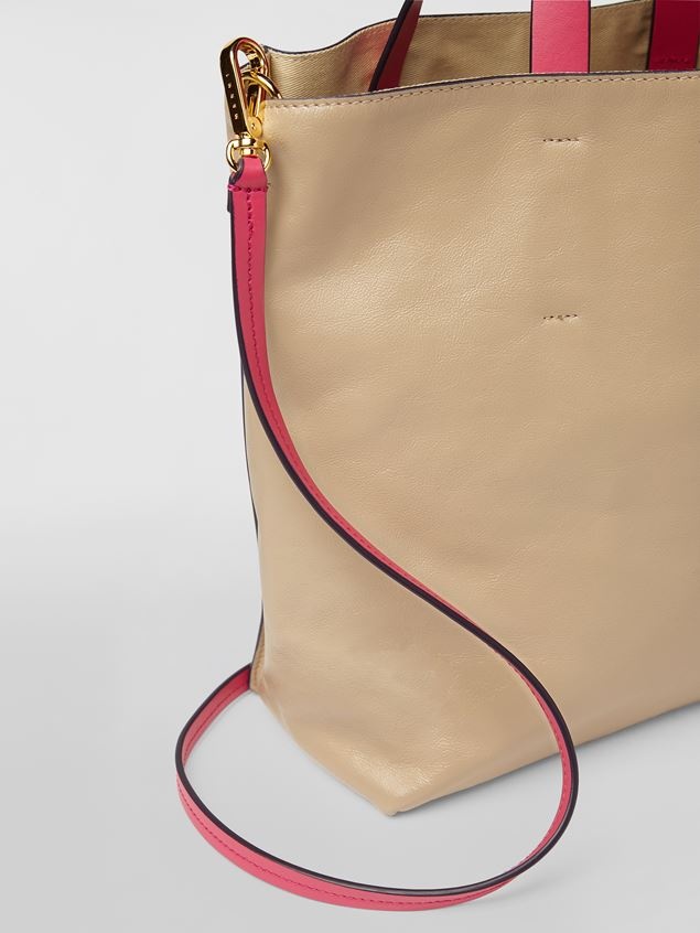 MUSEO SOFT BAG IN BEIGE AND PALE BLUE CALFSKIN - 4