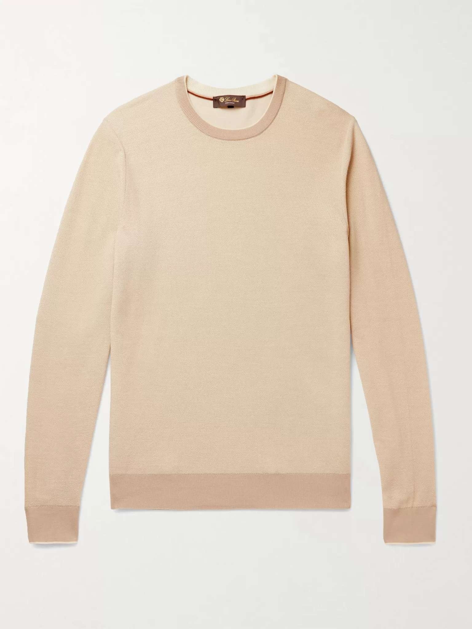 Contrast-Tipped Wool and Cashmere-Blend Piqué Sweater - 1