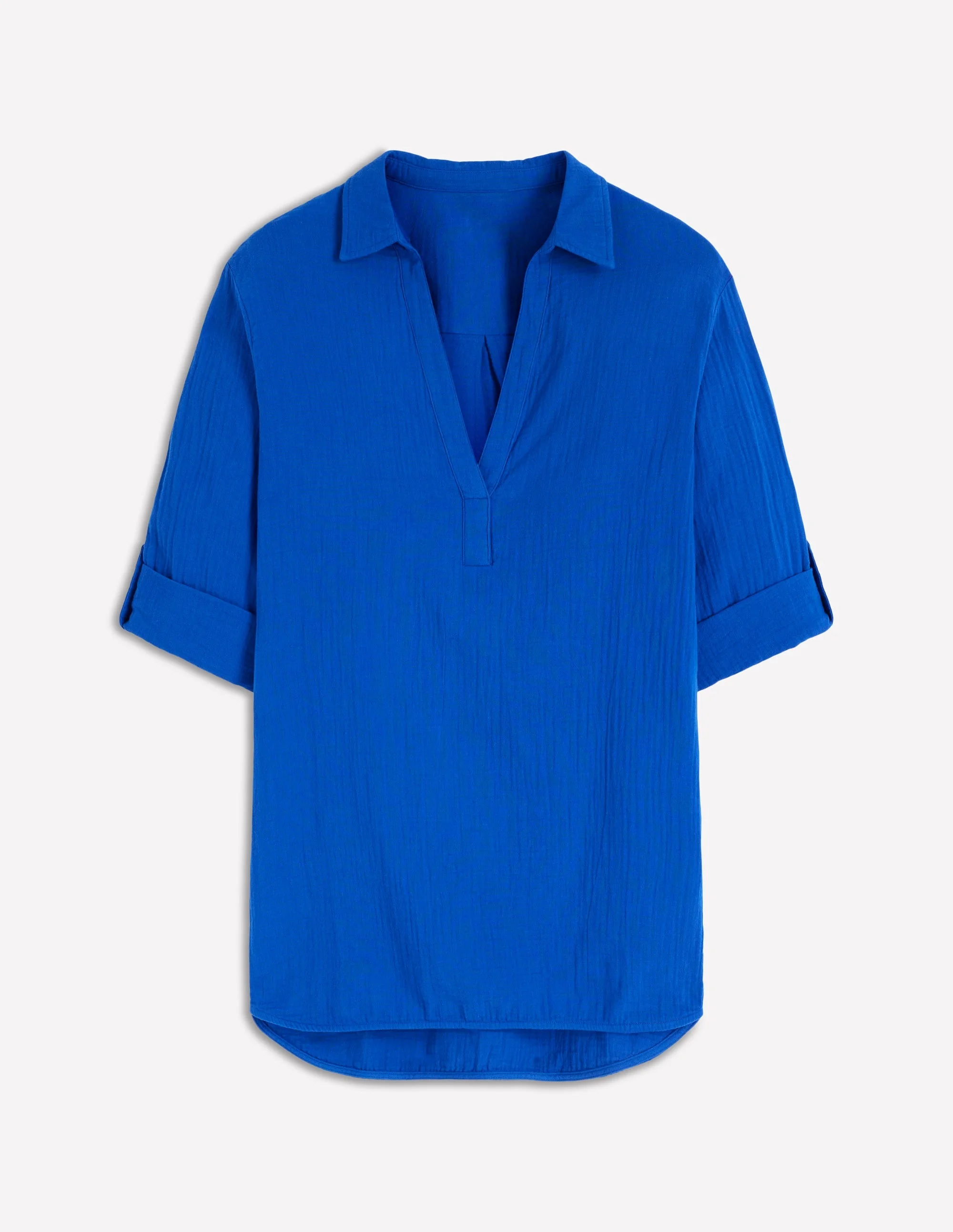 Longline Double Cloth Shirt-Bright Blue - 1