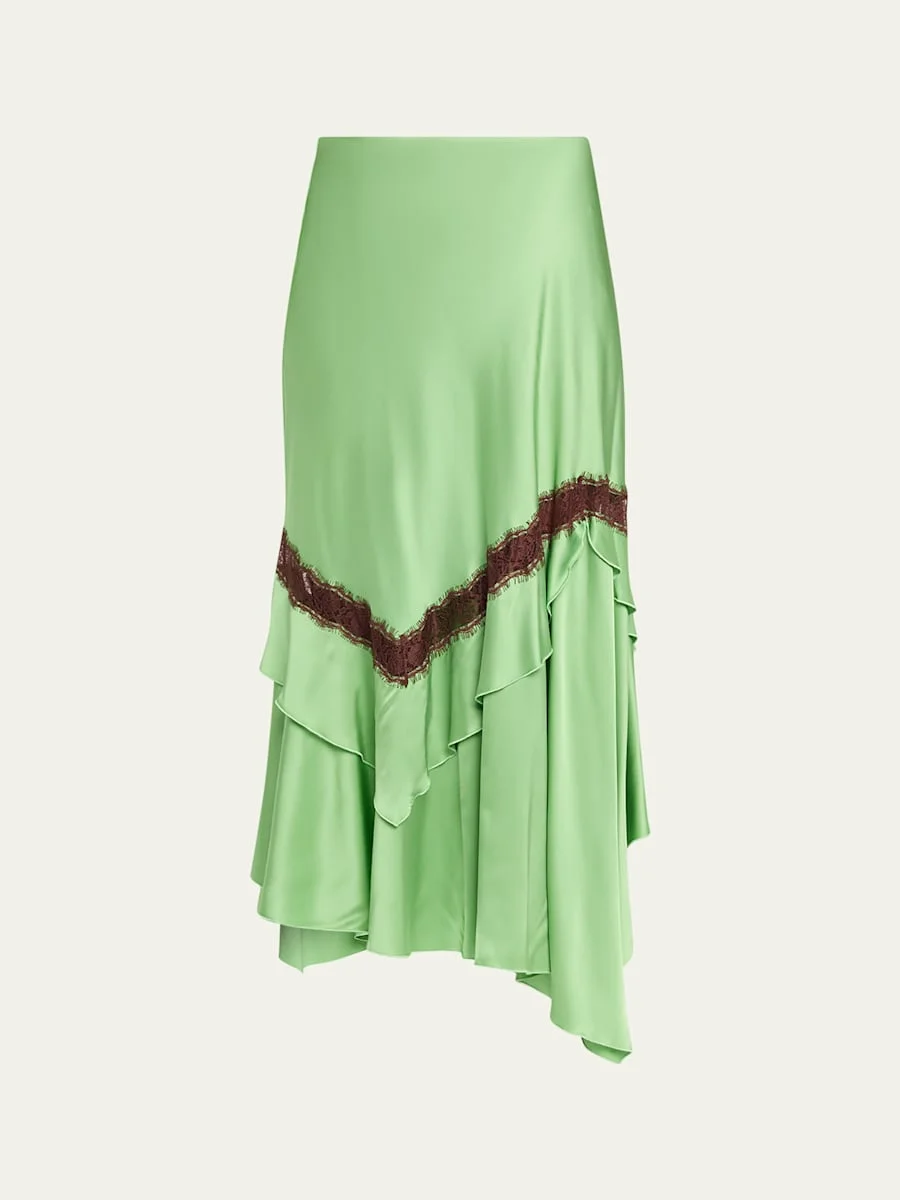 Sylvie Lace-Inset Satin Midi Skirt - 1