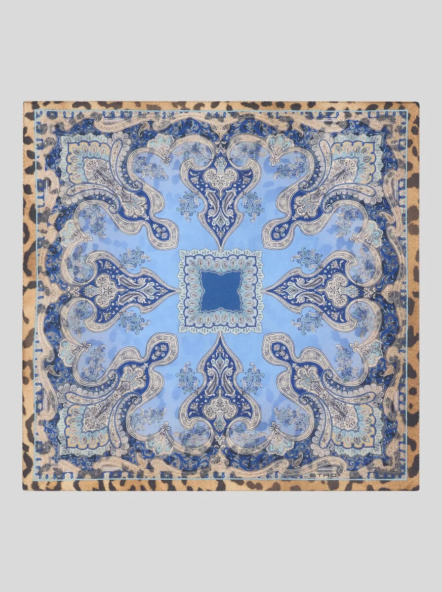 SILK POCKET SQUARE WITH ANIMAL AND PAISLEY MOTIF - 1