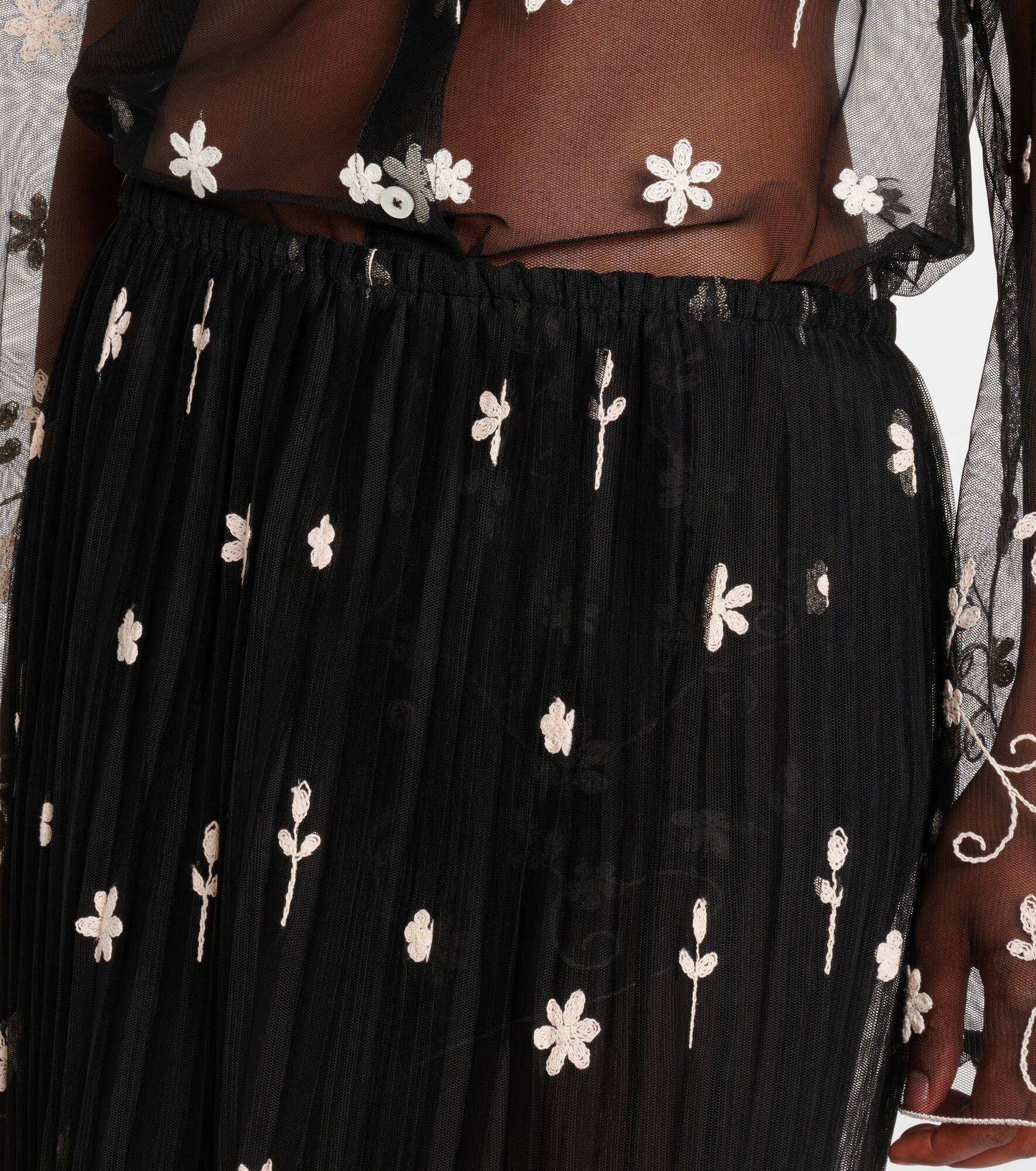 Embroidered plissé tulle midi skirt - 4