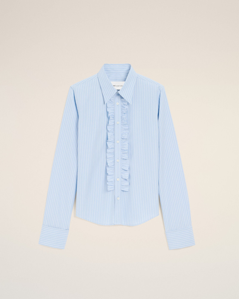 BLUE COTTON LONG SLEEVE RUFFLED ADJUSTED SHIRT 1