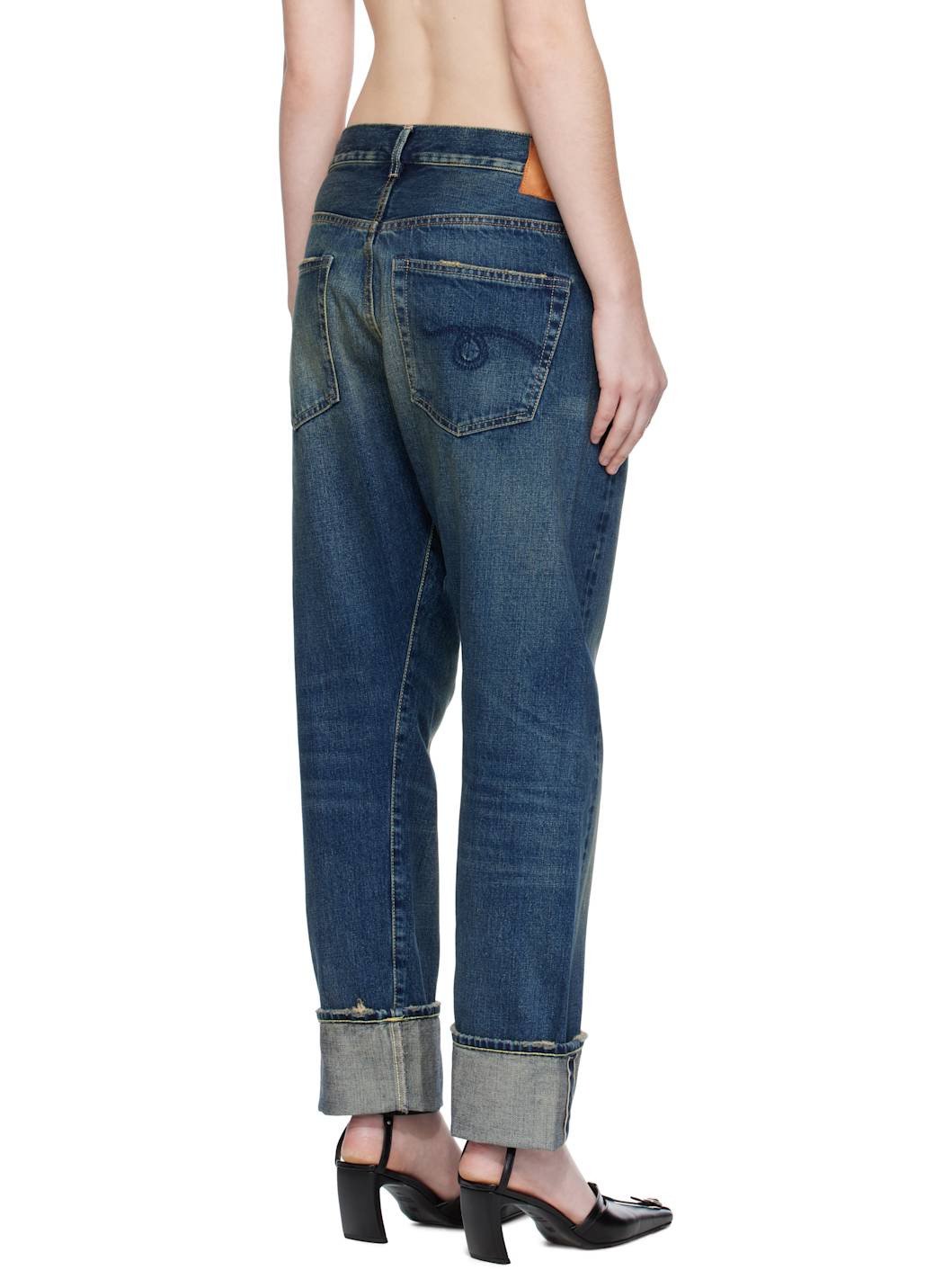 Blue Cuffed Crossover Jeans - 3
