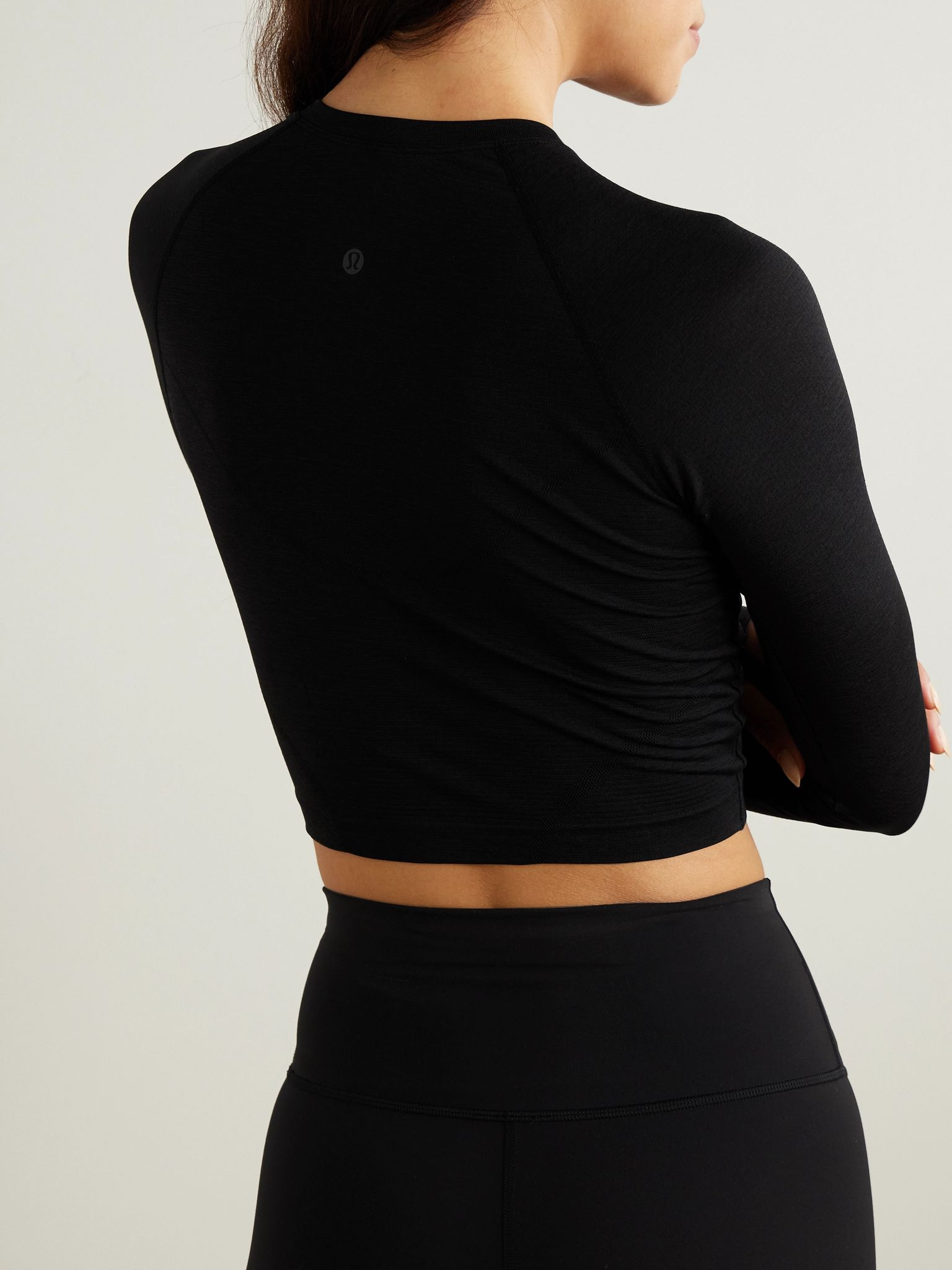Swiftly Tech cropped stretch-jersey T-shirt Black - 3