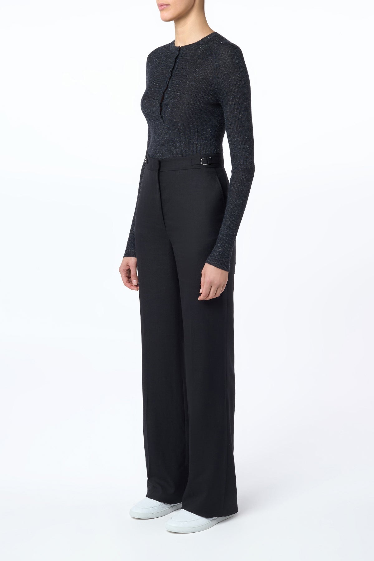 Anges Knit Henley in Black Cashmere Silk with Hemp - 3