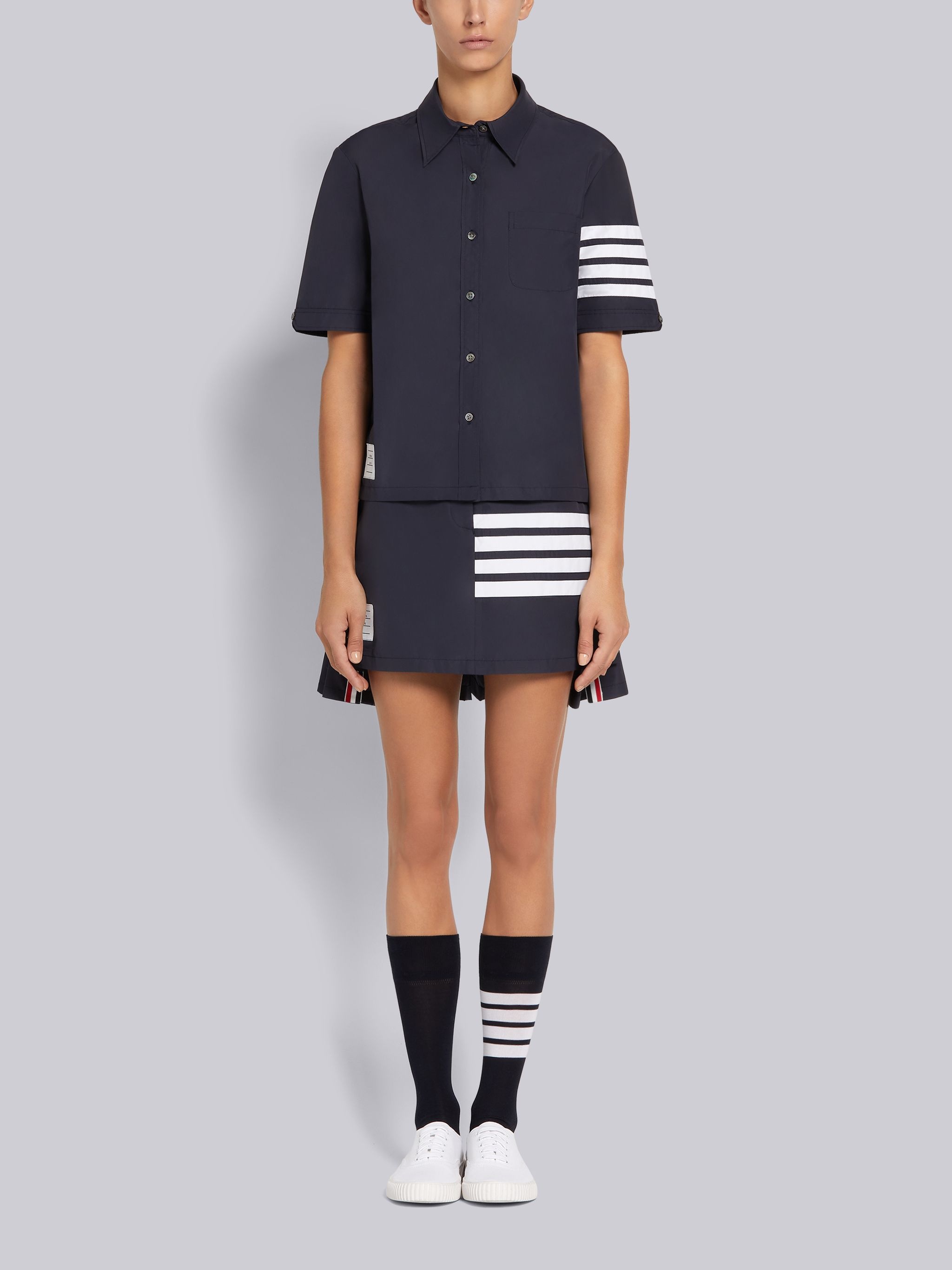 Navy Flyweight Tech 4-Bar Pleated Mini Skirt - 7