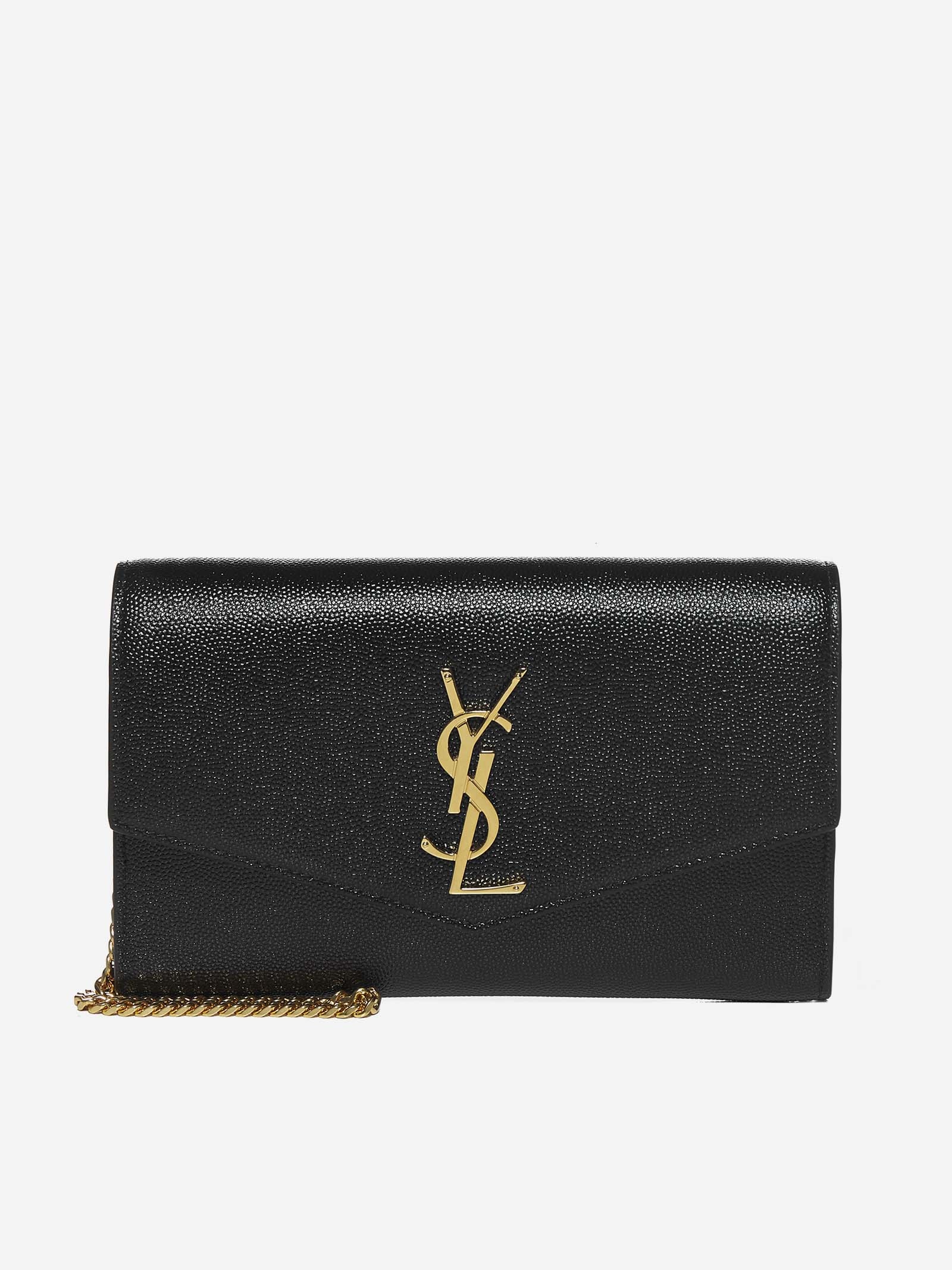 Uptown Leather Wallet On Chain in Black - Saint Laurent