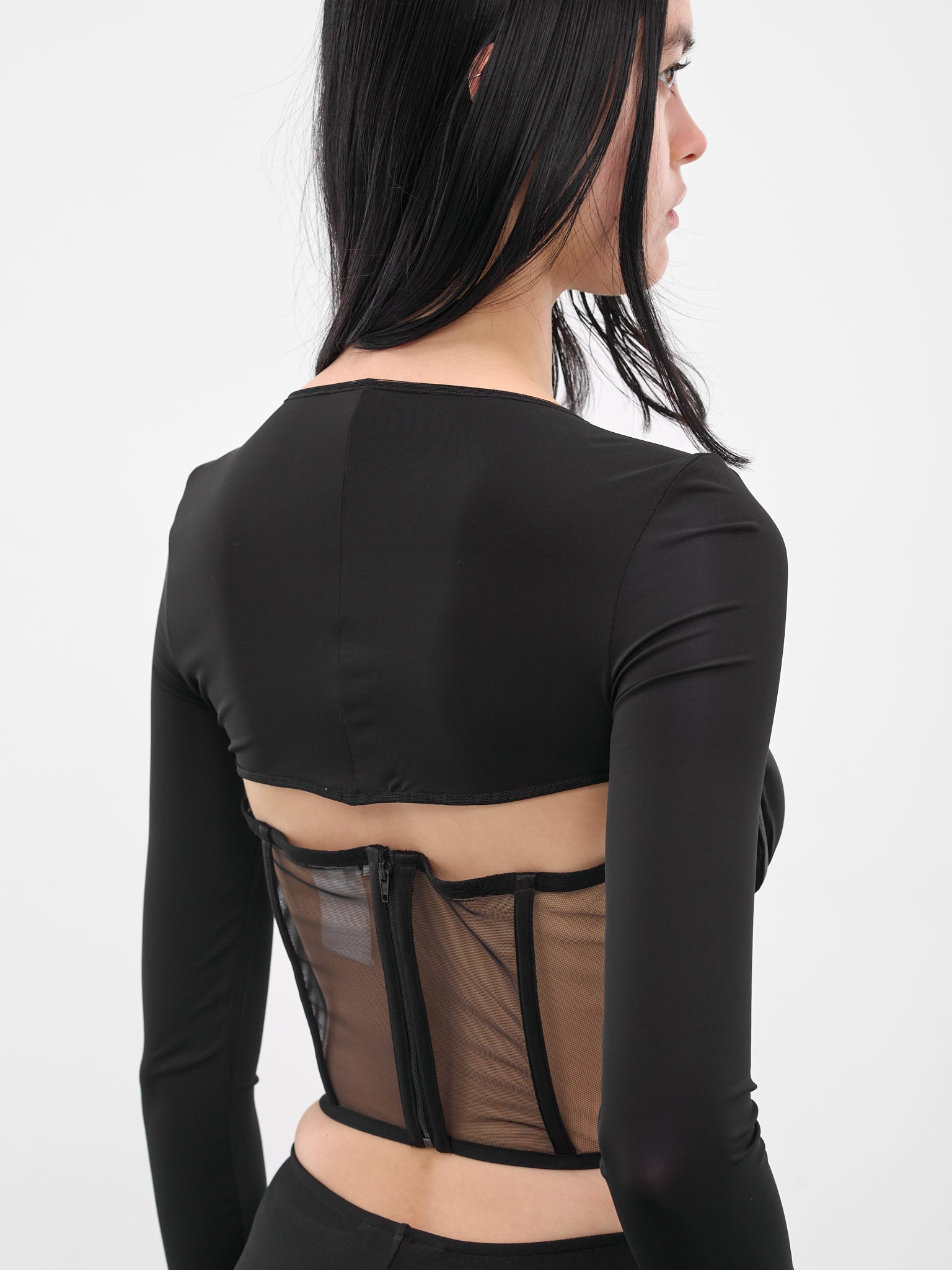 Black Bustier Long Sleeve Top - 5