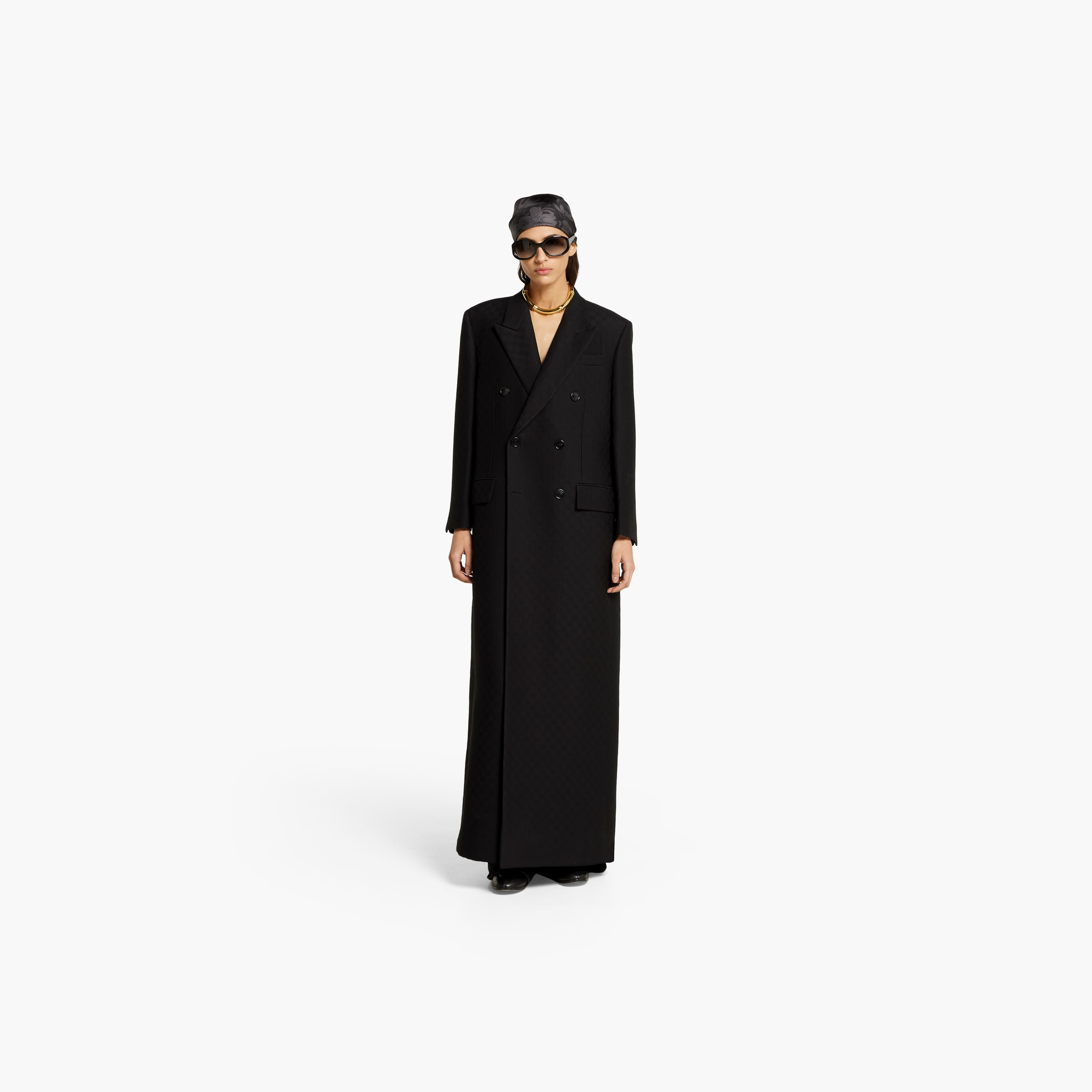 GG silk wool crêpe double-breasted coat - 3