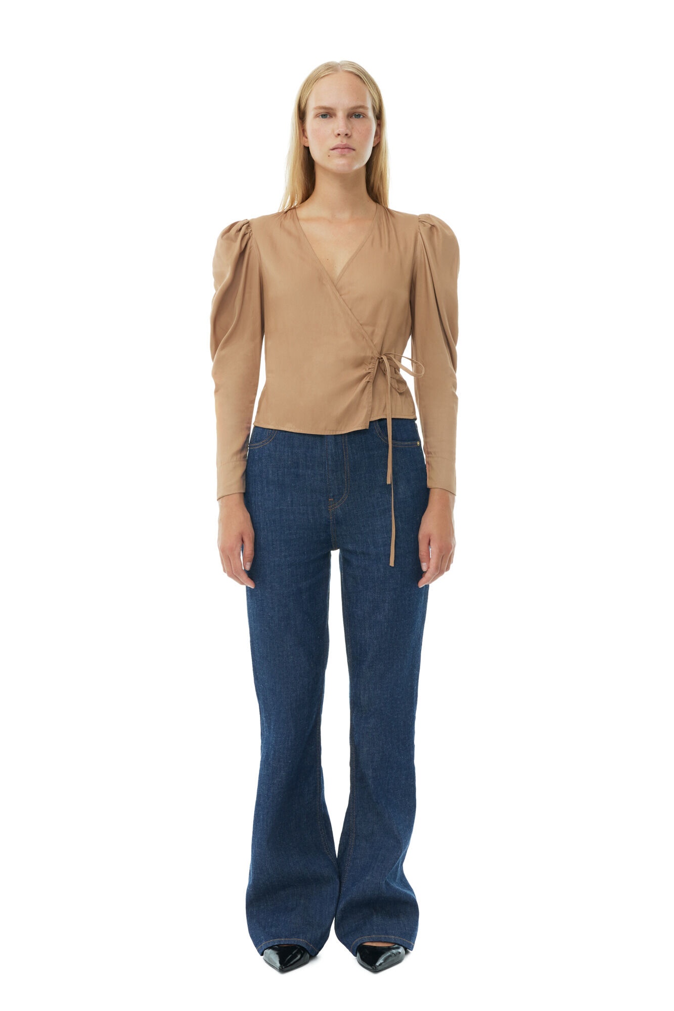 BROWN TWILL WRAP BLOUSE - 4