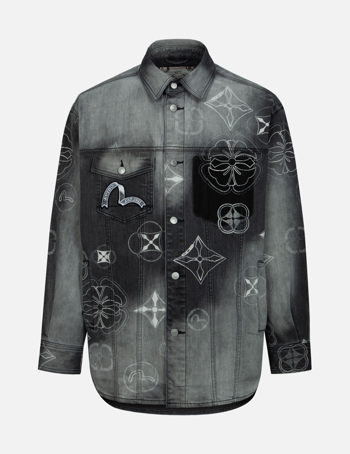 TIE-DYE KAMON AND SEAGULL PRINT REGULAR FIT SHIRT JACKET - 1