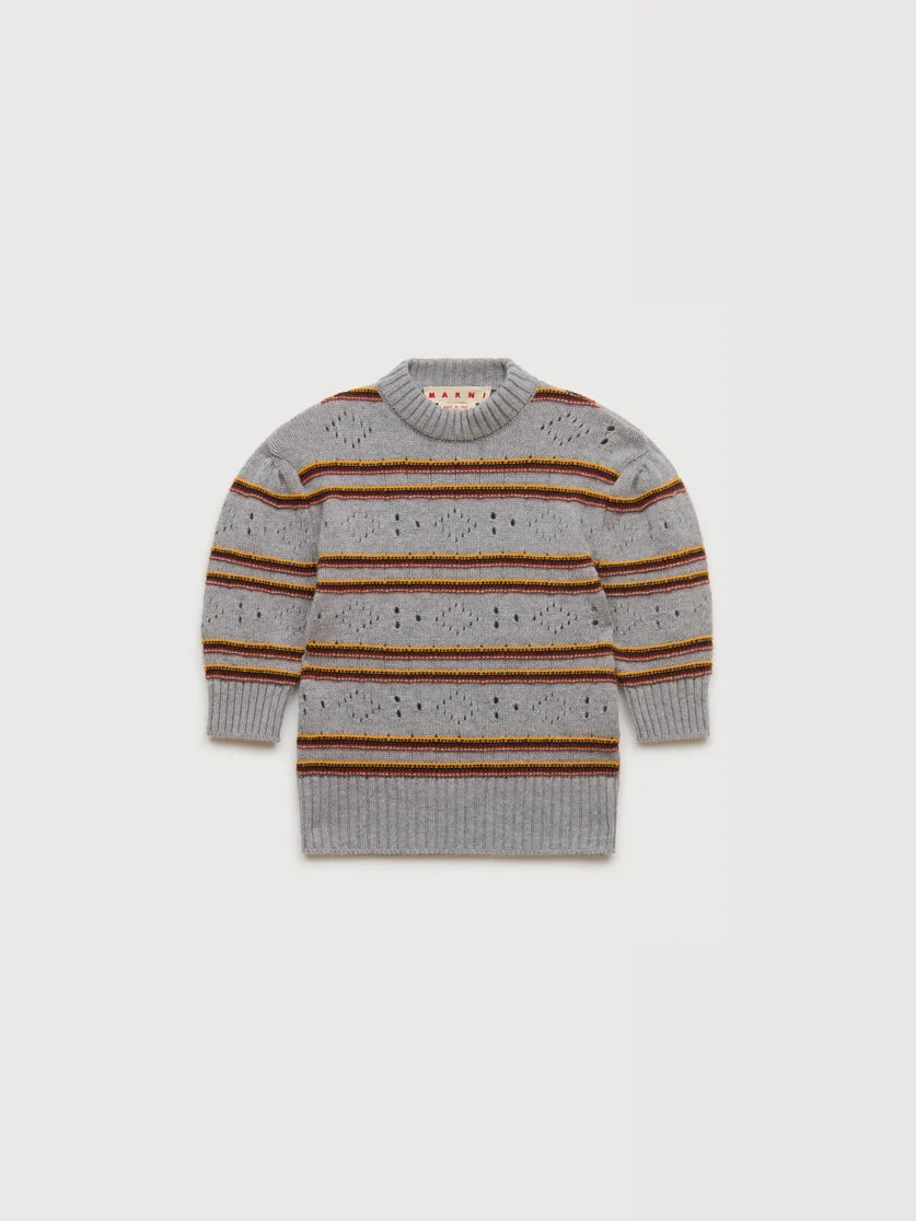 GRAY CASHMERE SWEATER WITH OPENWORK KNIT - 1