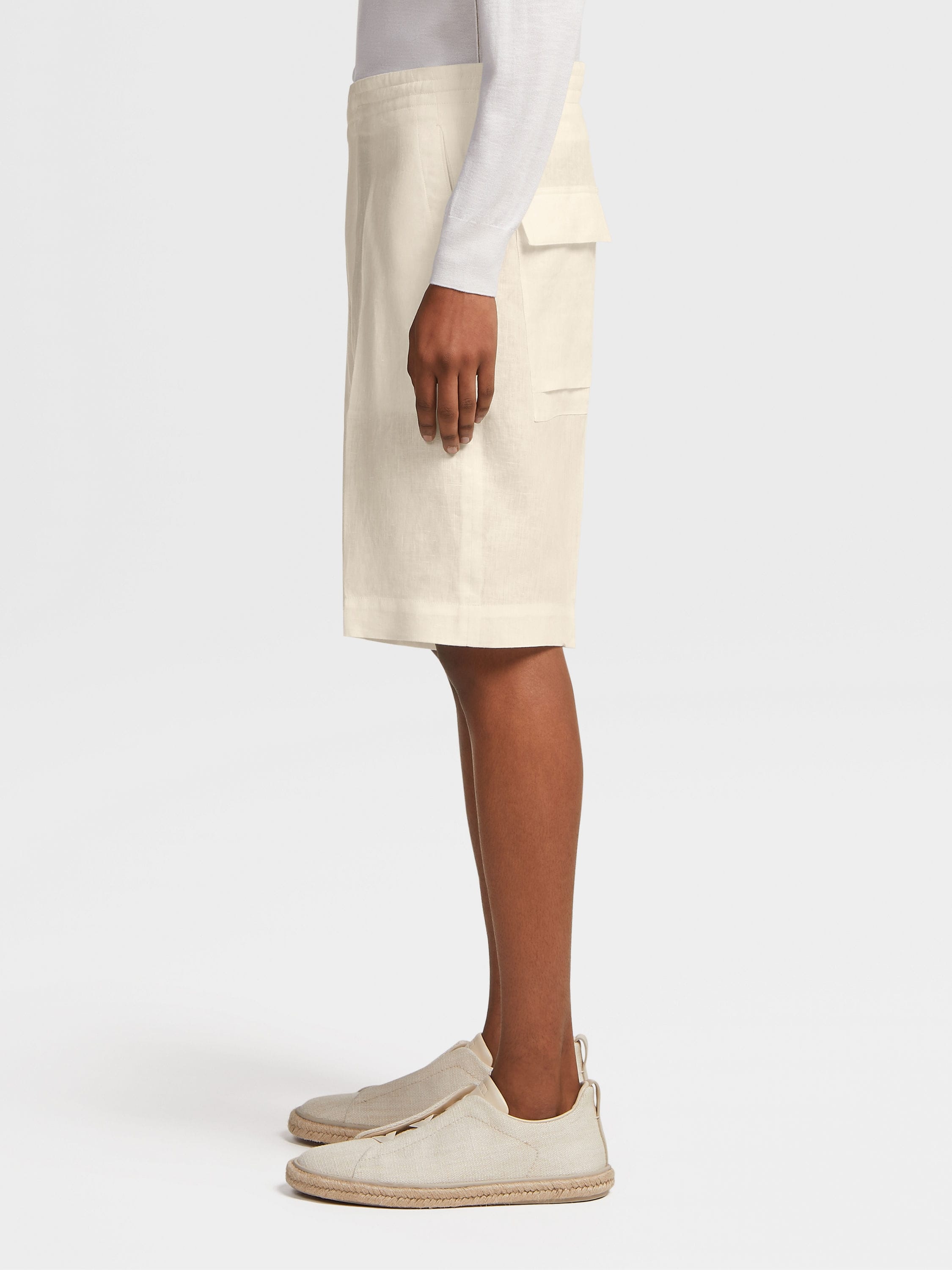 OFF WHITE PURE LINEN SHORTS - 4