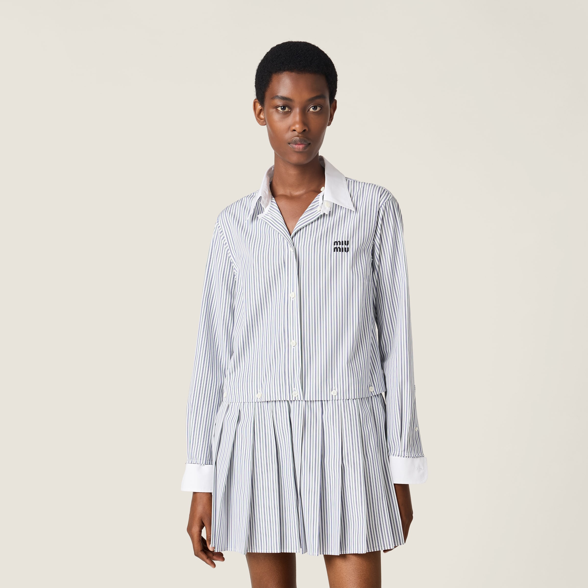 Pleated striped poplin mini-dress - 2
