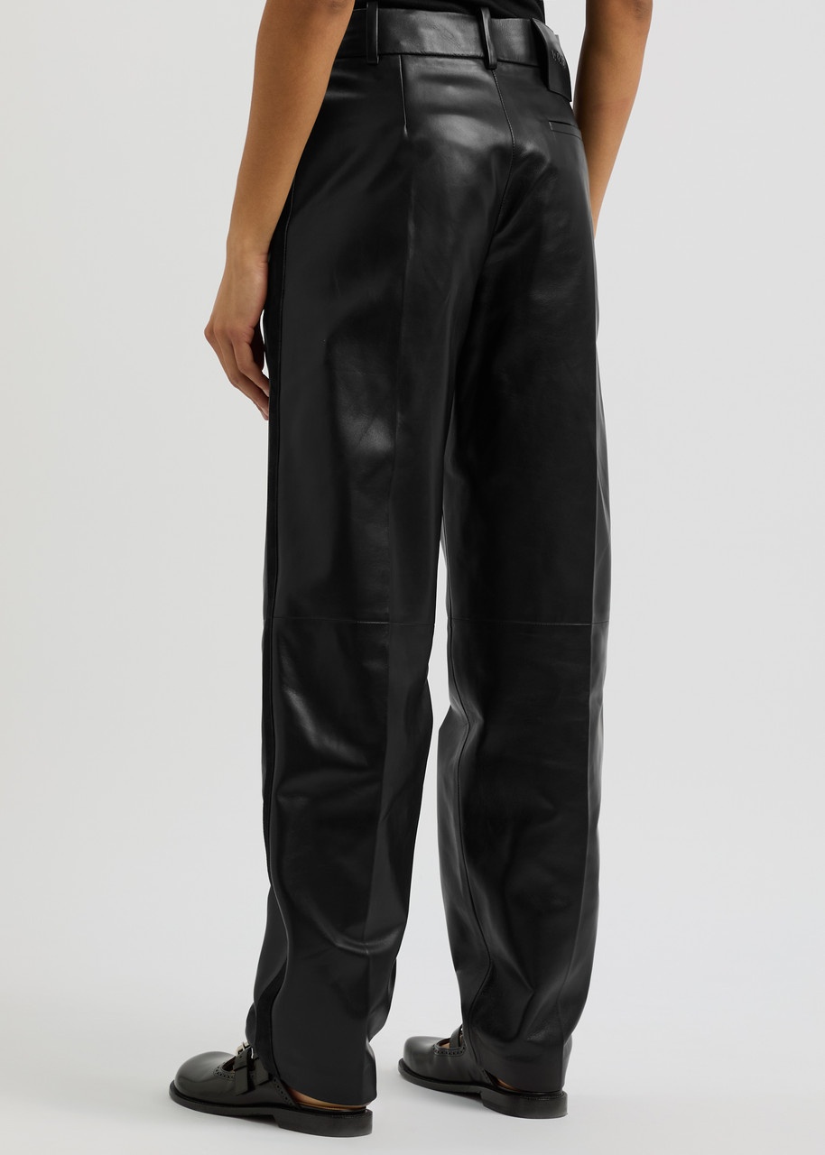 Loewe Womens Belted Black Leather Trousers, Straight Leg, UK10/S - 3
