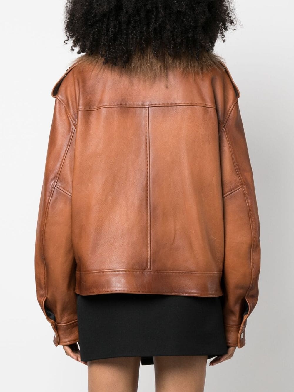 concealed-fastening leather jacket - 4